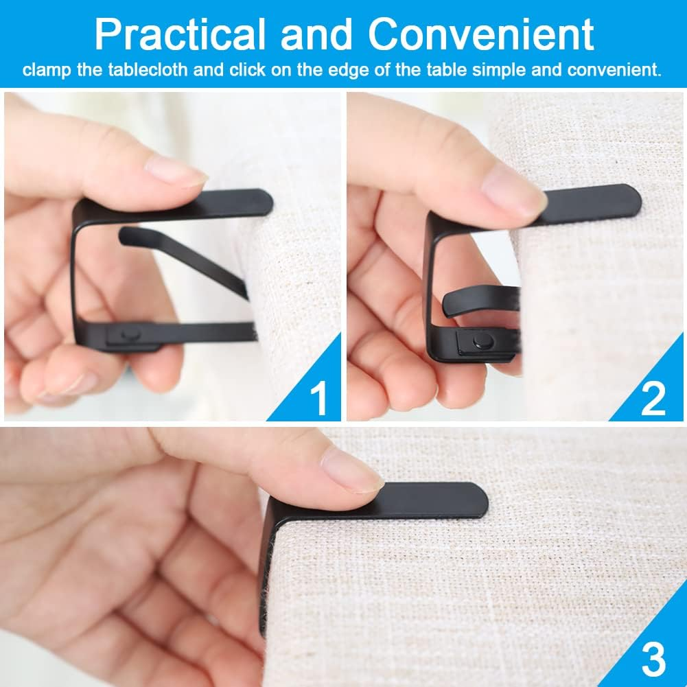 4 Pieces Tablecloth Clips, Tablecloth Holders, Stainless Steel Table Cover Clamps, Suitable for Parties, Picnics, Restaurants & Weddings (Black)