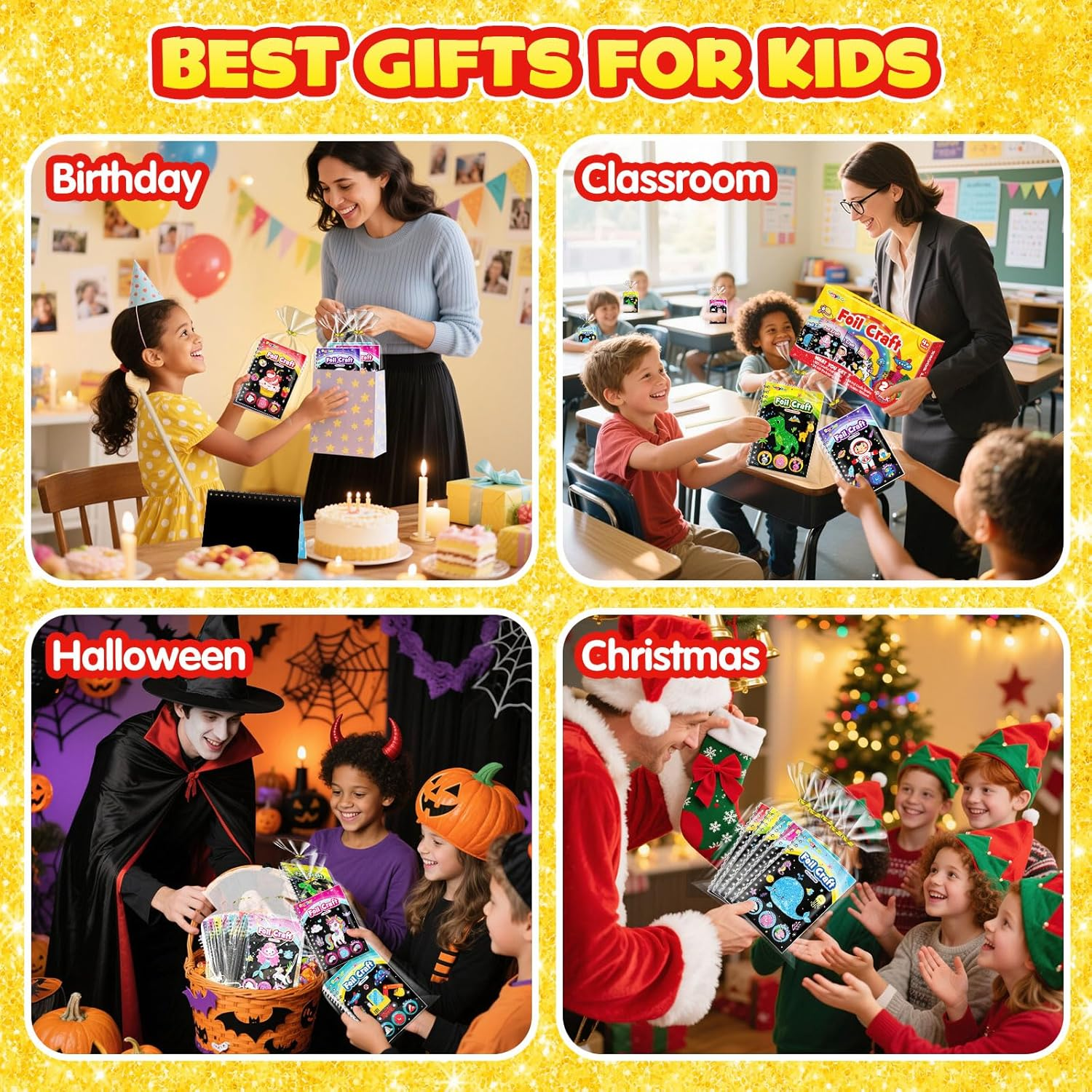 FUNNYB&G Foil Art Party Favors for Kids - 24 Pack Foil Art Goodie Bag Items Loot Bags Fillers, Kids Toys for Birthday Party Favors Classroom Prizes Return Gifts Bulk, Mini Coloring Books Crafts image number 2