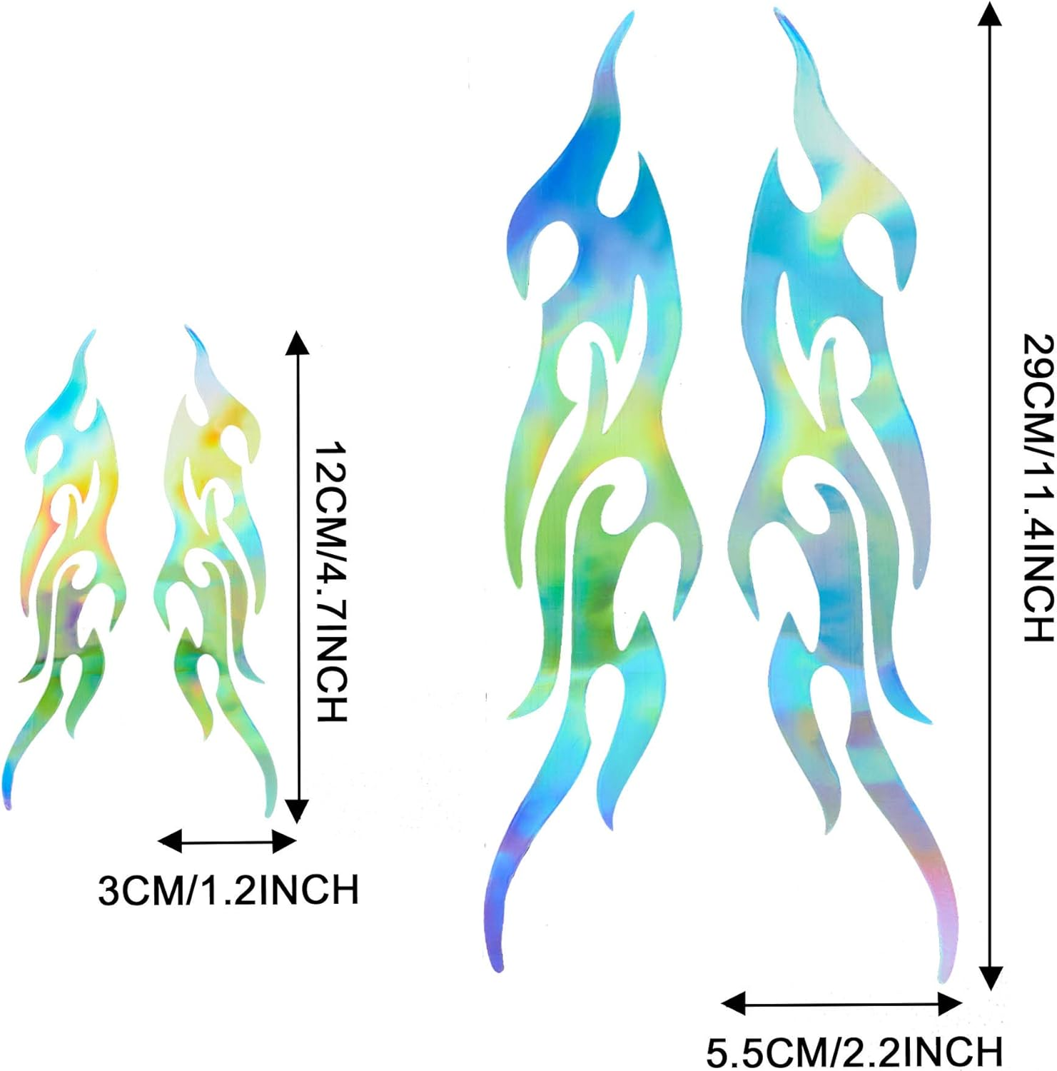 TOMALL 4 Pcs 12Cm+29Cm Flame Reflective Sticker for Car Flame Racing Sports Stripe Decal for Golf Cart Vinyl Waterproof Decal DIY for Car Body Side Truck SUV Off-Road Vehicles Skateboard (Gradient) - Black image number 7