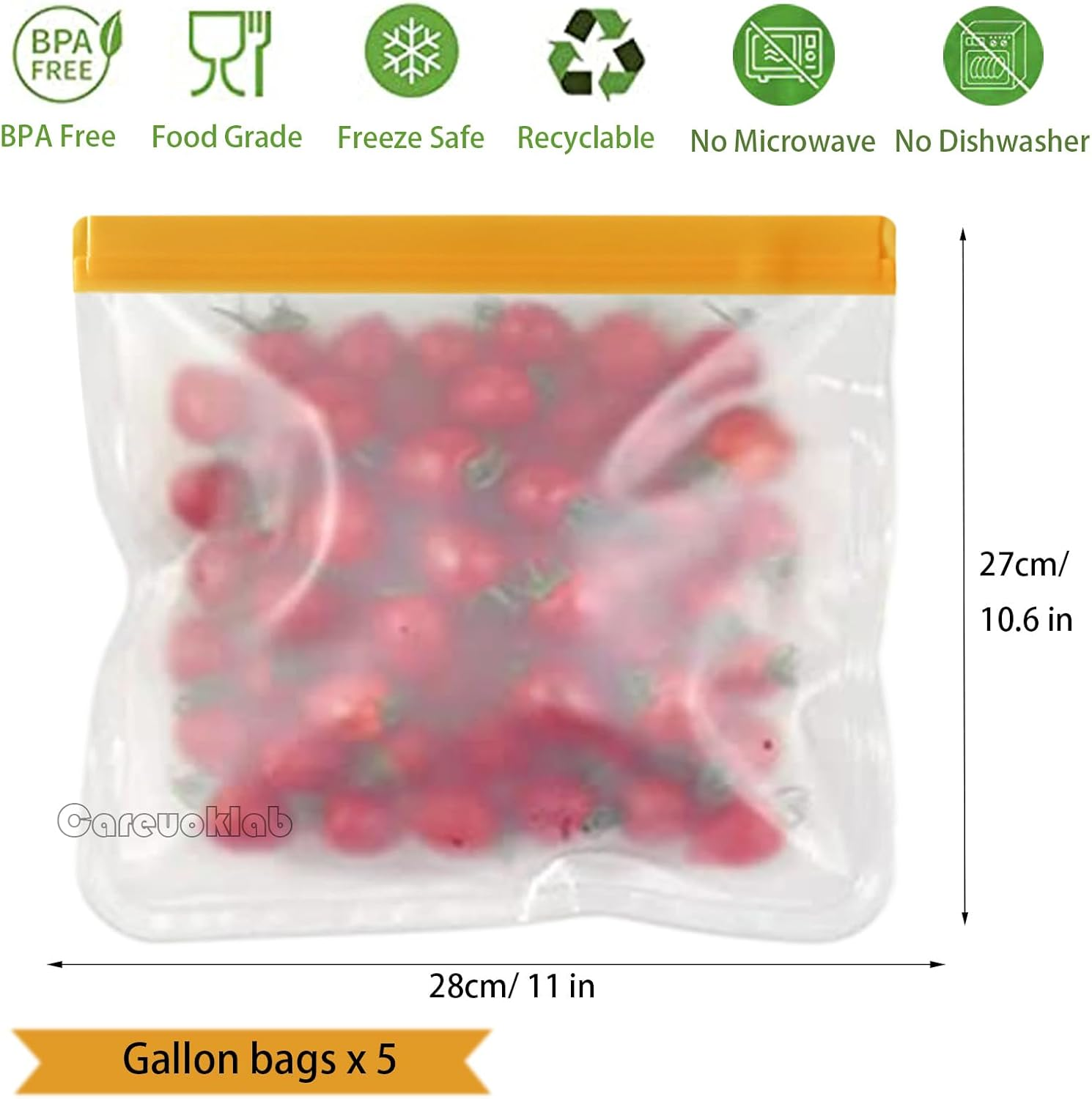 Careuoklab 10 Pack Reusable Food Storage Gallon Bags, Large Capacity Ziplock Organization Freezer Bags, Leakproof BPA Free, Easy Seal & Food Storage Tools Containers for Kitchen (2 Sizes) image number 1