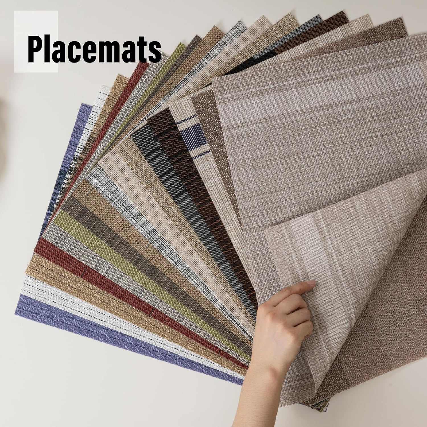 Placemats Set of 6, Heat & Stain Resistant Non-Slip Elegant Woven Vinyl Table Mats, Washable Table Mats for Dining Room Kitchen (Beige White) image number 6