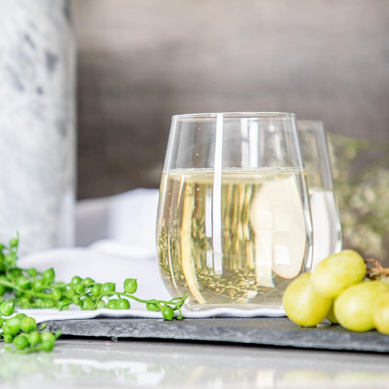 LAV Gaia Stemless White Wine Glasses Set - 360Ml - Pack of 12 Modern Glass Goblets Tumblers image number 2