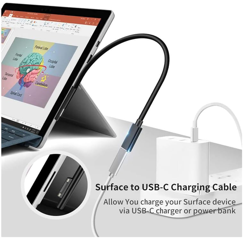 Surface Connect to USB-C Charging Cable Compatible for Microsoft Surface Pro7 Go2 Pro6 5/4/3 Laptop1/2/3 & Surface Book, Works with 45W 15V3A USBC Charger PD - 0.2 Meters (Black Female) image number 3