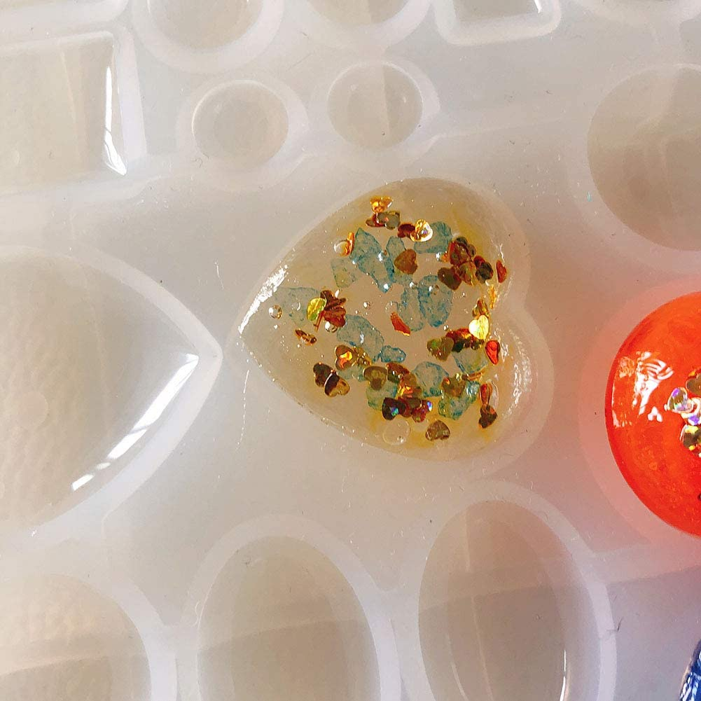 Cabochon Gem Jewelry Silicone Mold Kit Oval Teardrop Square Heart round Shapes for Polymer Clay Crafting Resin Epoxy Pendant Earrings Making Casting DIY Craft Mold 29 Design 58 Cavity Large image number 6