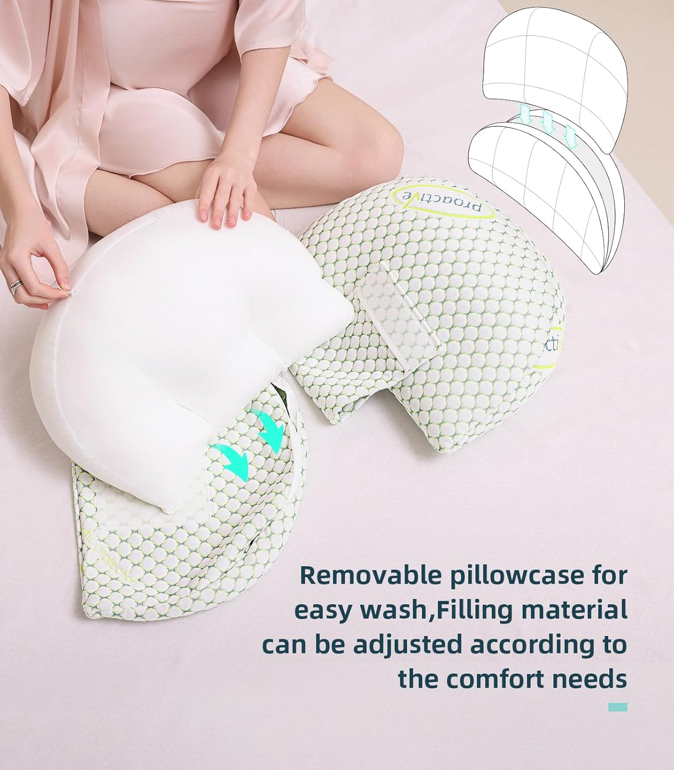 Pregnancy Pillow for Pregnant Women,Soft Pregnancy Body Pillow,Support for Back, HIPS, Legs,Maternity Pillow with Detachable and Adjustable Pillow Cover (Green, Plus) image number 4