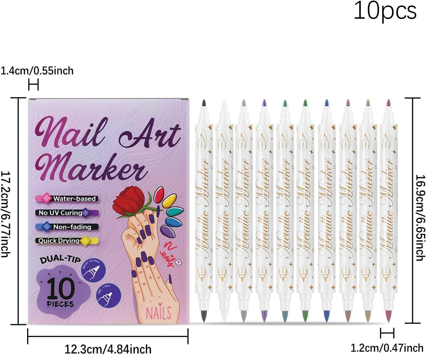 Jsnwernb Nail Polish Markers, 10 Colors Quick Dry Long Lasting Manicure Tools, Kids Nail Paint Pens, for Girls Women Teens Mothers Practice Professional Salon Home Party Holiday Summer Spring