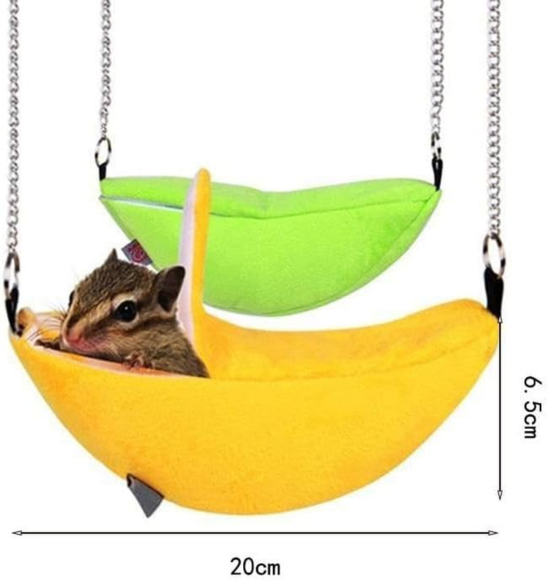 Banana Bed Hammock for Small Animal Warm, Cage for Hamster Small Bird Pet Hanging Swing Bed (Yellow, One Size) image number 1