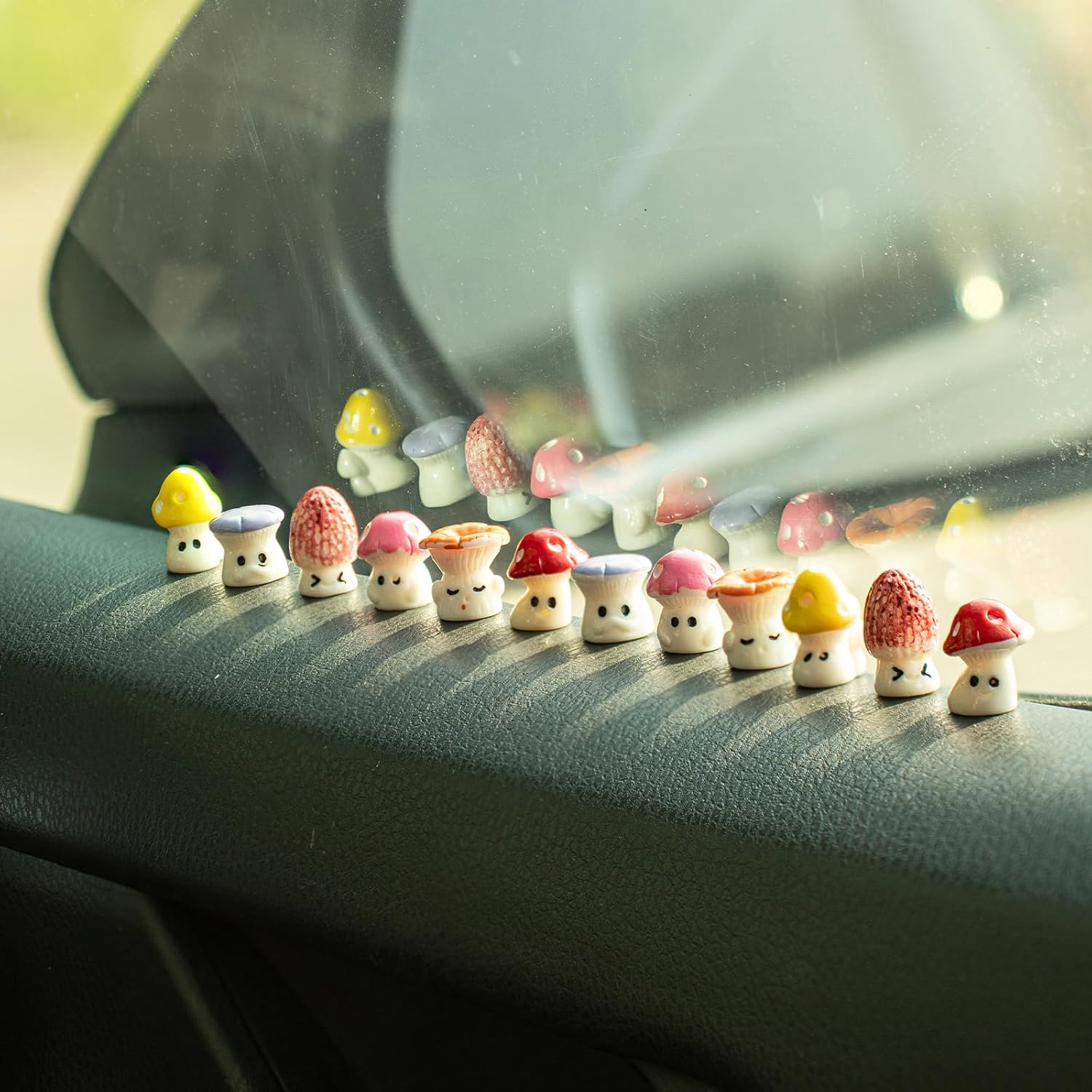 12PCS Mushroom Car Dashboard Decorations, Cute Mushroom Decor for Women Rear View Mirror Ornament Cute Car Decor Interior Dashboard Accessories for Home Office image number 7