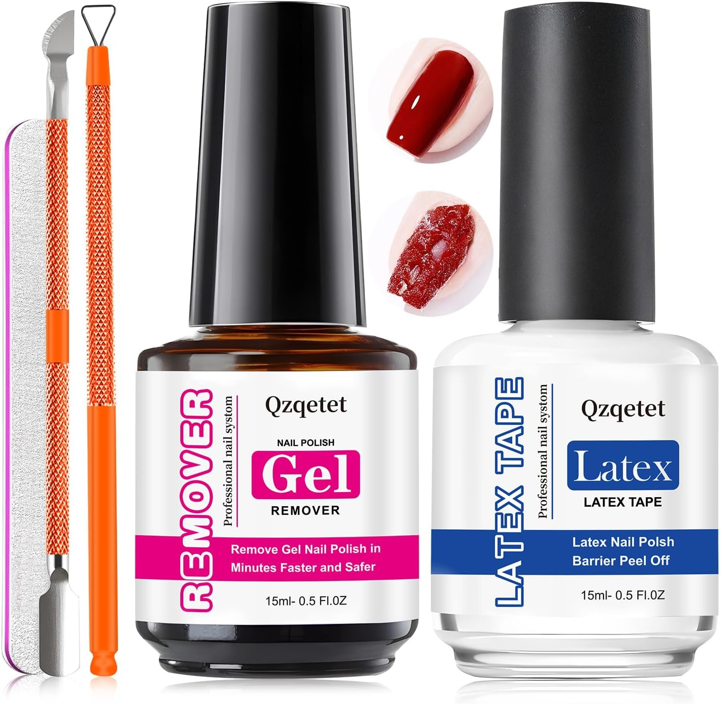 Gel Nail Polish Remover with Latex Peel - 15Ml Quick Gel Remover for Nails, Easy Removal in 3-5 Minutes, No Wrapping, No Soaking, Cuticle Pusher Set image number 1