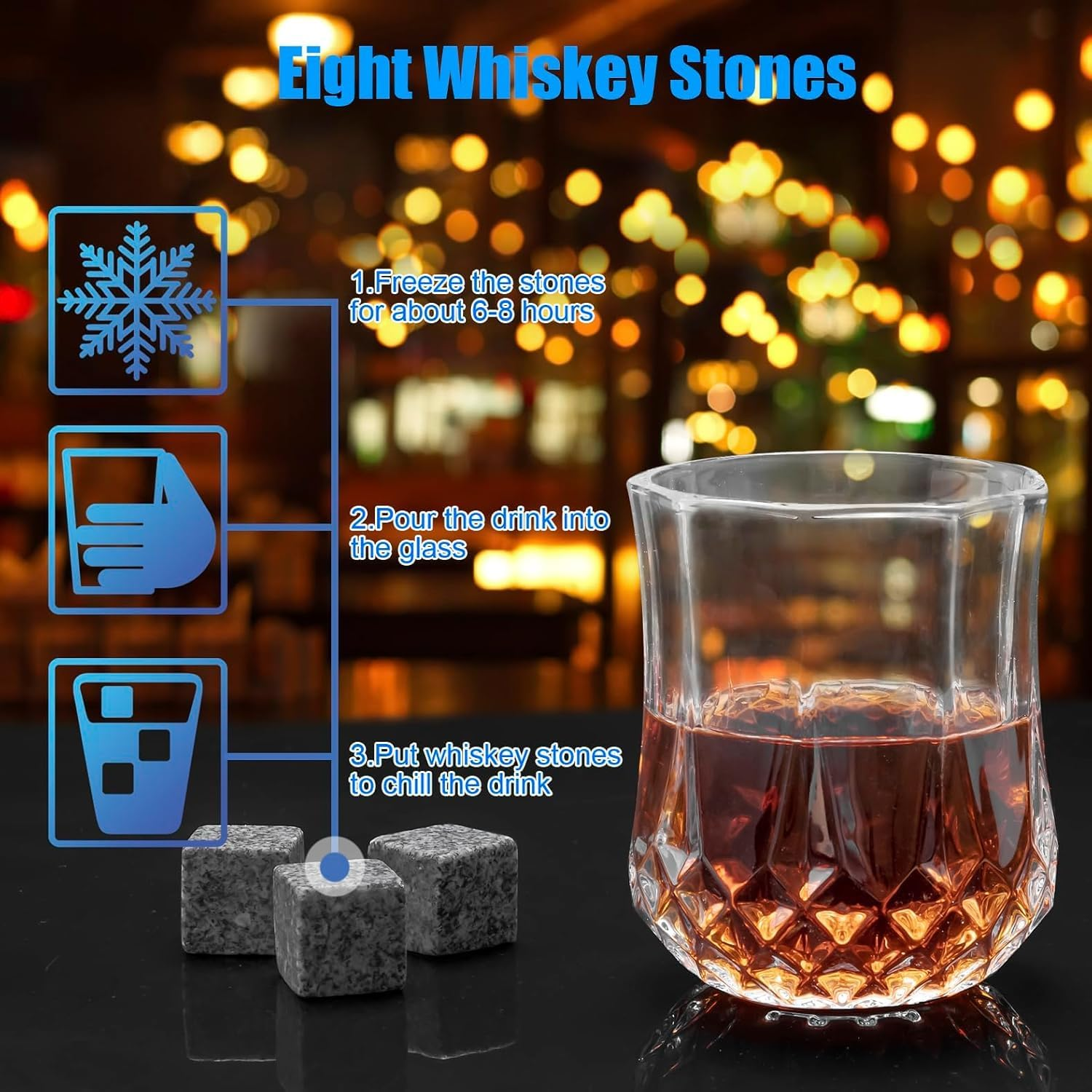 Whiskey Stones Gifts Sets for Men, Whiskey Glasses Set of 2 with Chilling Rocks, Bourbon Gifts Wooden Box Anniversary Birthday Gifts for Men Him Dad Husband image number 3