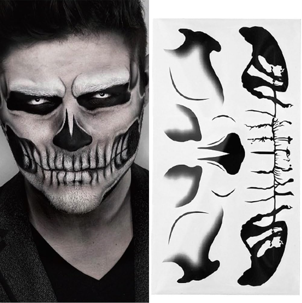 Halloween Face Tattoos for Women Makeup, Face Skeleton Mouth Spider Web Temporary Tattoo Stickers, Horror Make up Scary Face Tattoos for Kids Girls Boys Adults image number 1