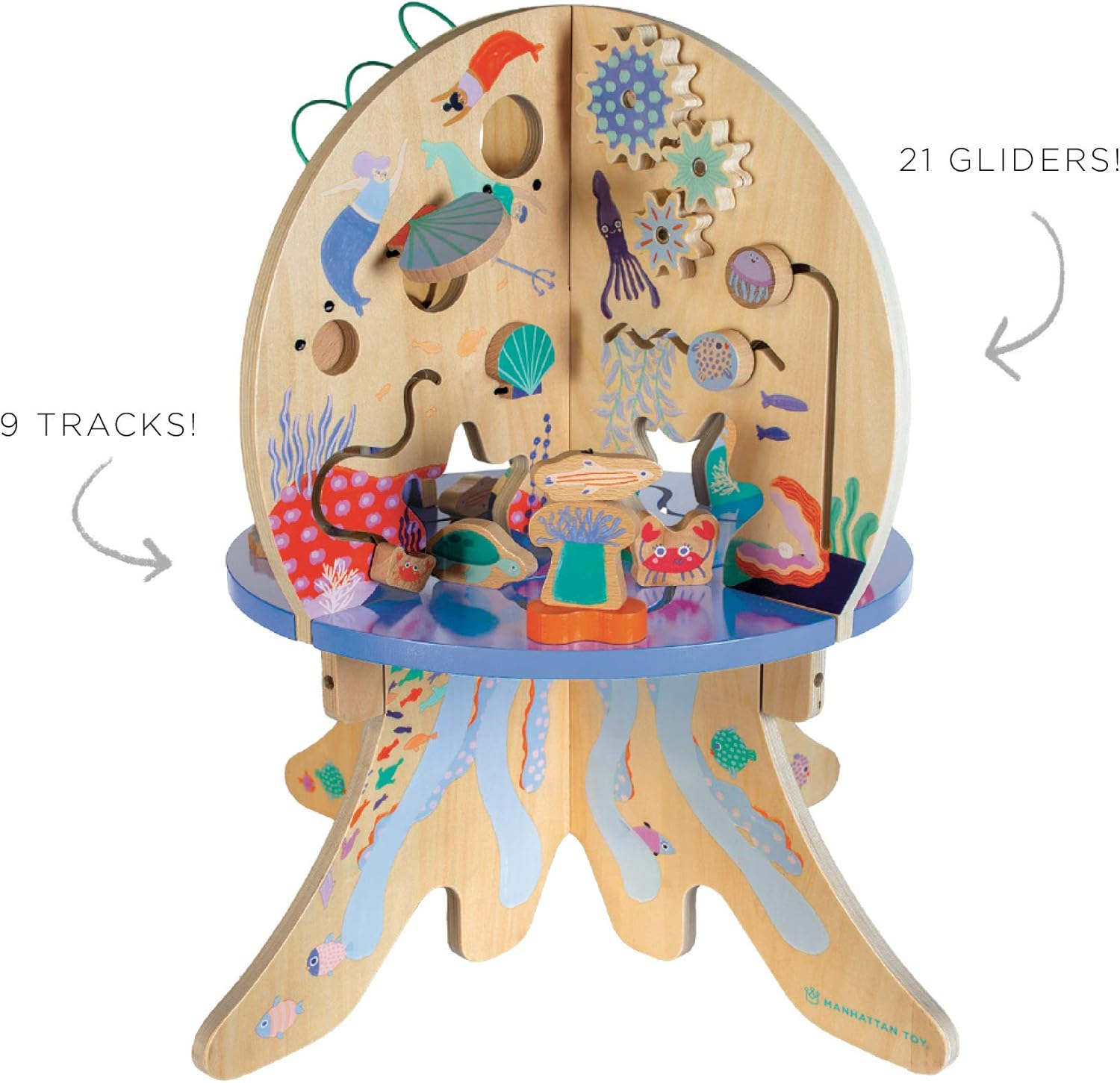 Manhattan Toy Deep Sea Adventure Wooden Toddler Activity Centre with Clacking Clams, Spinning Gears, Gliders and Bead Runs image number 4