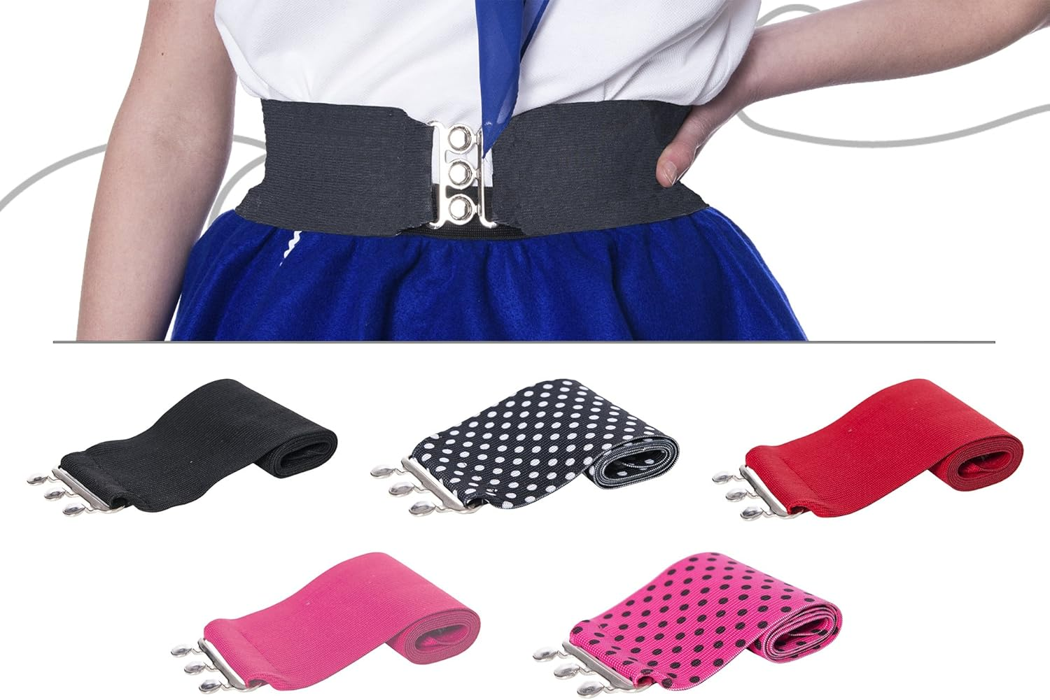 Silver Clasp 50S Style Cinch 3" Wide Elastic Belt for Women Junior and plus Sizes image number 1