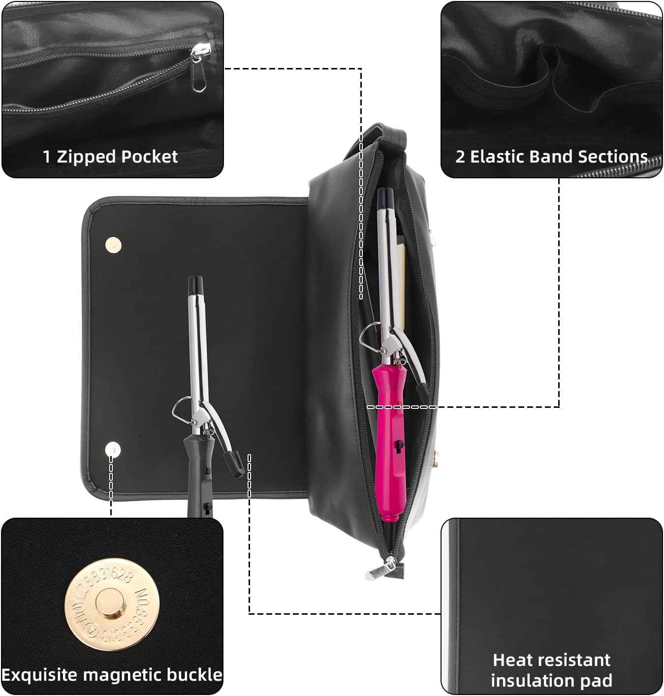 Buwico Travel Hair Tools Bag, Hair Tools Travel Case and Heat Resistant Mat for Flat Irons, Curling Iron, Haircare Accessories, 2-In-1 Design Curling Iron Travel Bag for Dyson Airstrait (Black) image number 1