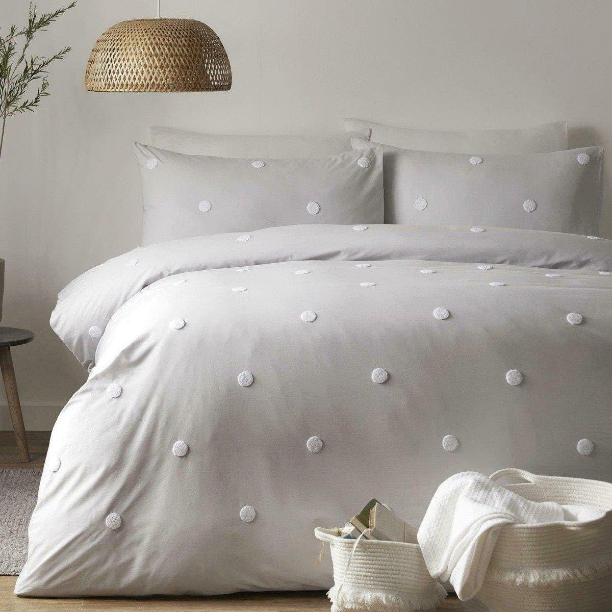Appletree Signature Dot Garden 100% Cotton Tufted Duvet Cover Set, Linen/White, King image number 3