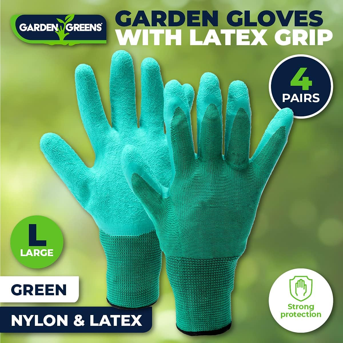 [4PCE] Garden Greens, Garden Gloves Latex Grip Durable Comfortable Adult Size Gardening Gloves for Yard, Cleaning, Fishing and Working