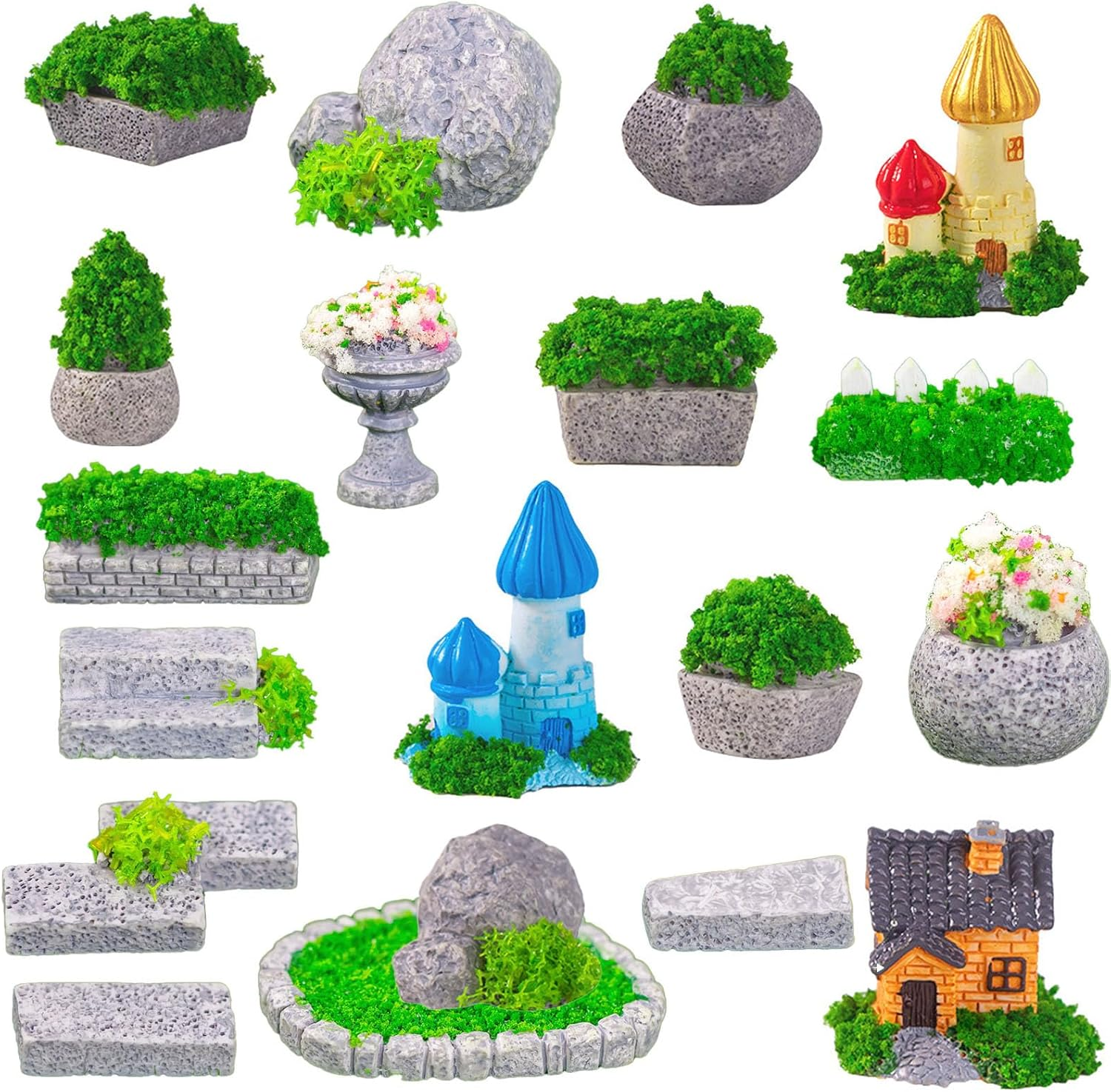 Miniature Fairy Garden Decoration Set - Mini Castle, Flower Bed, Grass Bricks and Lawn for DIY Crafts, Fairy Garden Decorations, Tiny House Accessories, Whimsical Mini Garden Decor image number 2