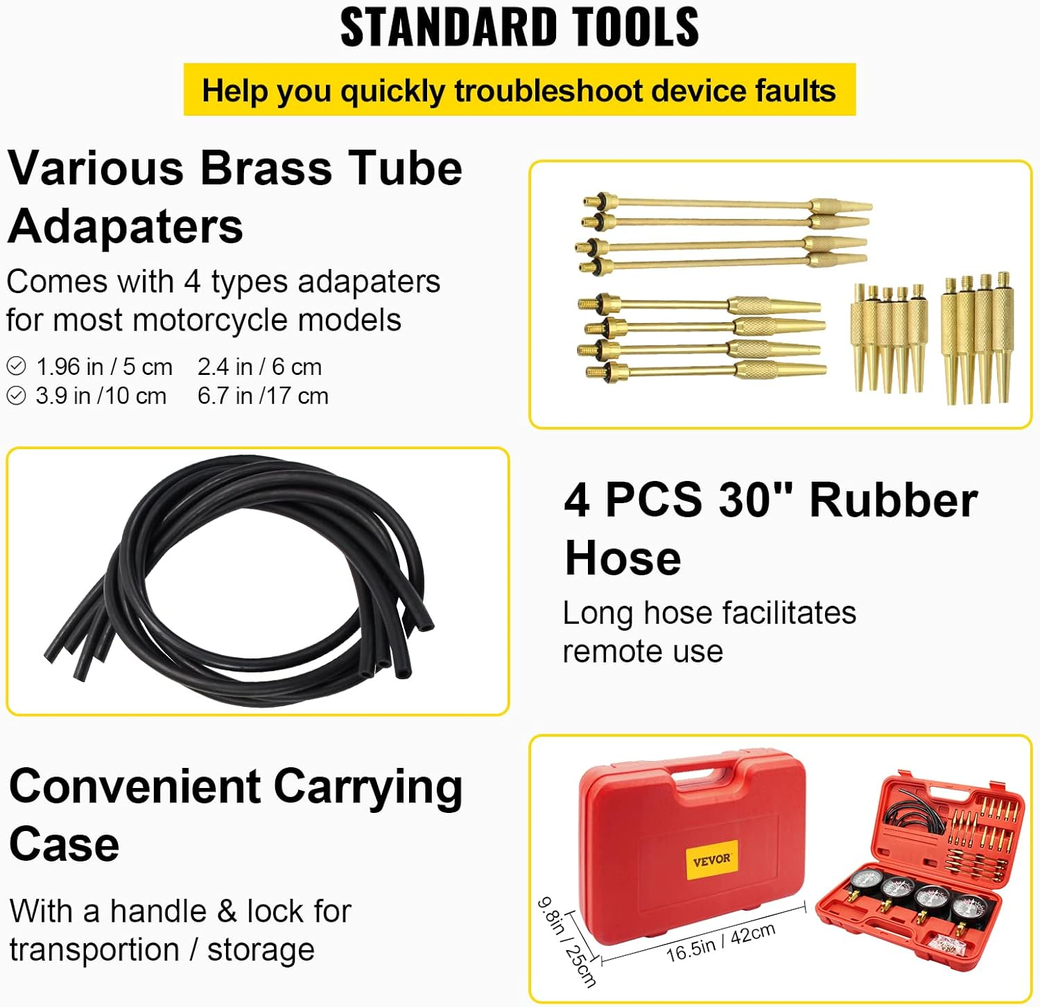 VEVOR Fuel Vacuum Carburetor Synchronize Tool Kit Fuel Vacuum Carburetor Synchronizer Carb Sync Gauge Set with Rubber Hose image number 3