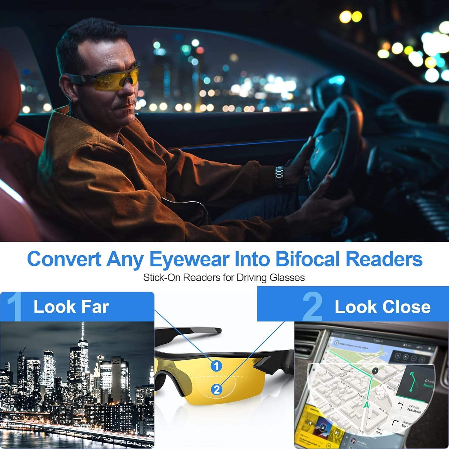 OKH 3 Pairs Stick-On Bifocal Lenses Reader, Reusable Stick on Adhesive Magnifying Reading Lenses for Sunglasses/Sport Glasses/Ski Goggles, No Water Needed image number 4