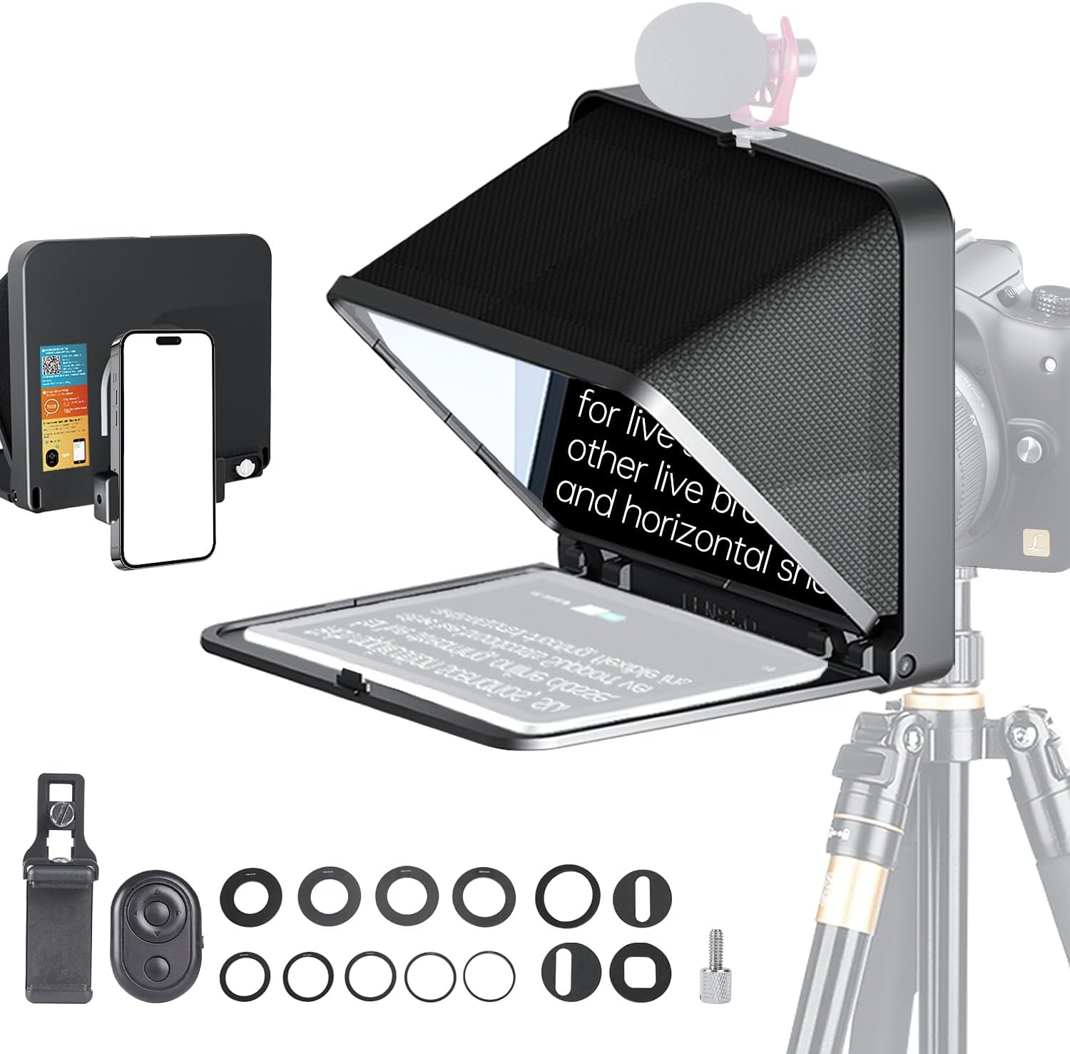 LENSGO 8&rdquo; Teleprompter for Ipad Tablet Smartphone DSLR Camera W/Remote Control, APP Compatible with Ios & Android System for Online Teaching Vlogger Live Streaming Interview, Fold in One Sec (Black) image number 6