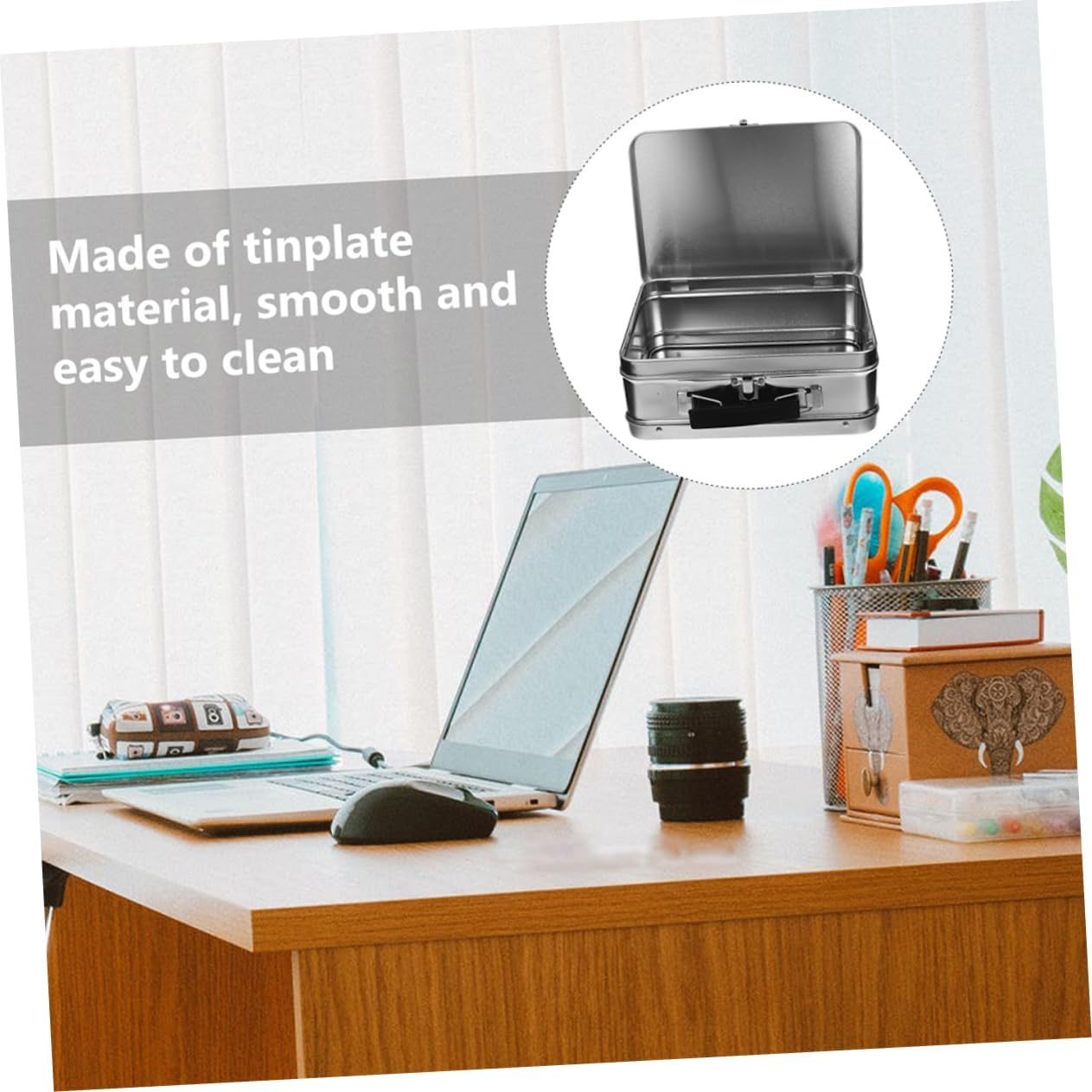 2Pcs Tinplate Storage Case Lockable Document Box Tinplate Organizer Box Container for Desktop Desk image number 3
