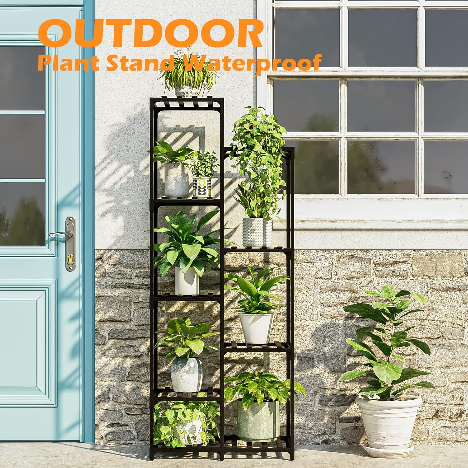 Bamworld Black Plant Stand Outdoor Tall Plant Shelf Indoor Corner Plant Shelf Flower Stands for Living Room Balcony and Garden (9 Pots Rectangle ) image number 3