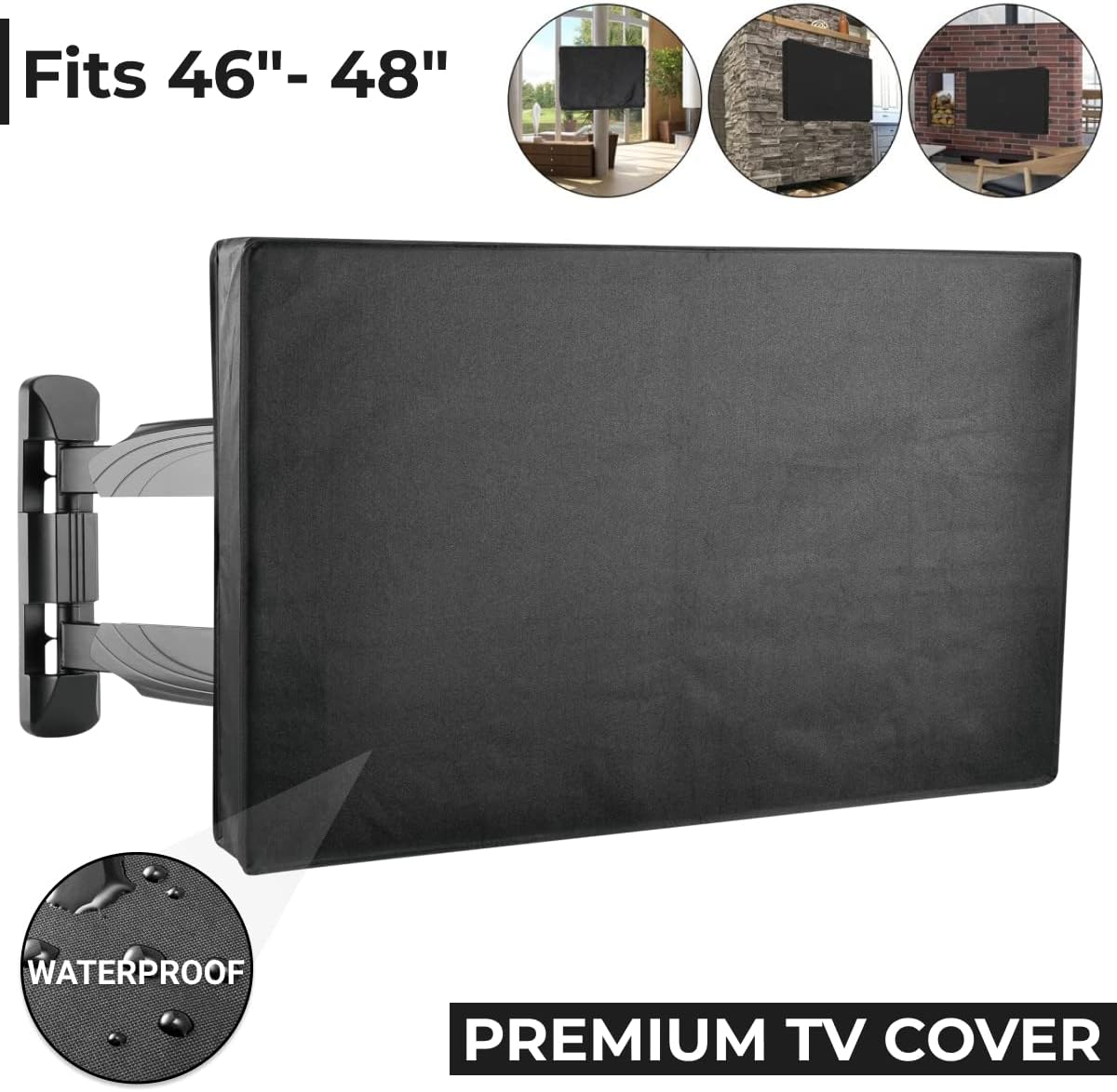 Outdoor TV Cover Waterproof UV Dustproof for Patio Flat Television Cover - Display Screen Protector outside LED LCD OLED HD Screens Tvs Weatherproof Fits 46" 47" 48" Inch (Black), (46" - 48" Inch)