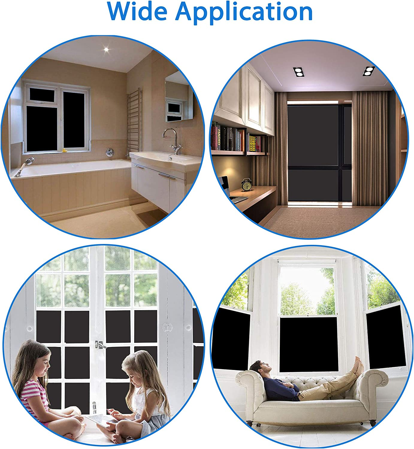 Arthome All Blackout Window Film, 45X254Cm Removable Privacy Film，Anti UV Dark Window Tint Frosted Decorative Privacy Films No Glue Self Static Cling for Bathroom Living Bedroom Kitchen Home image number 4