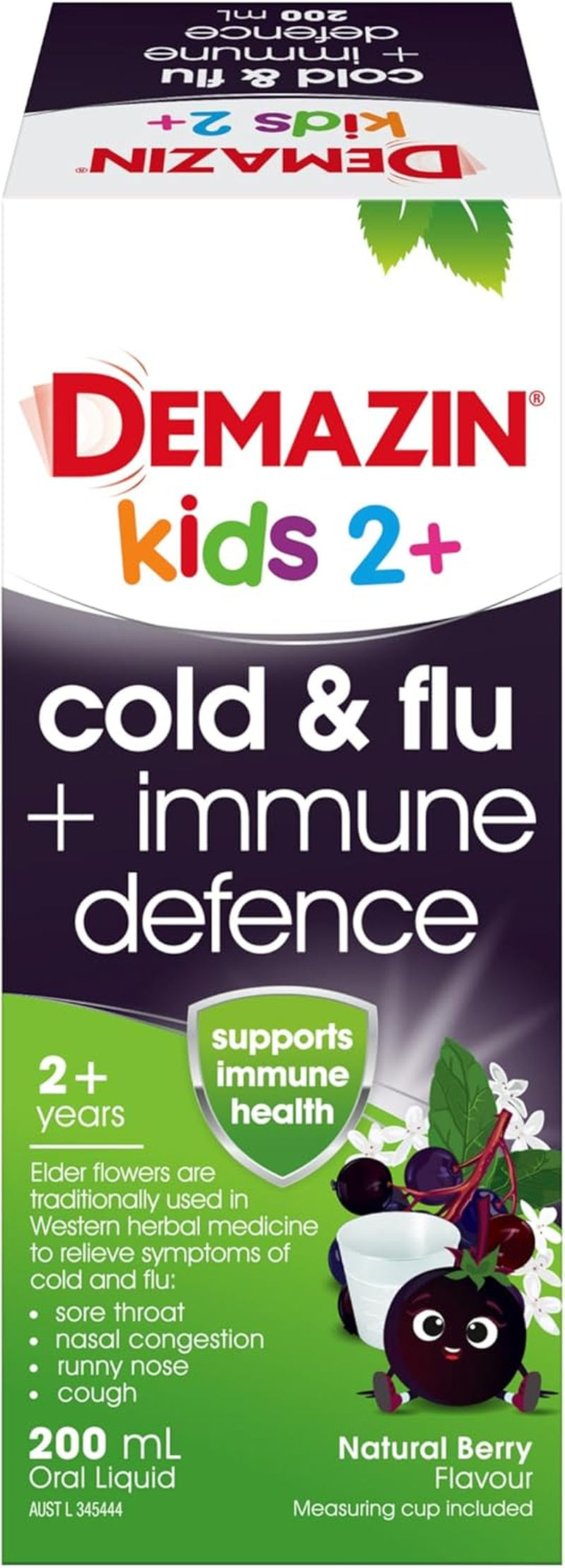 Demazin Cold and Flu + Immune Defence Natural Berry Oral Liquid for 2+ Years Kids 200 Ml image number 6