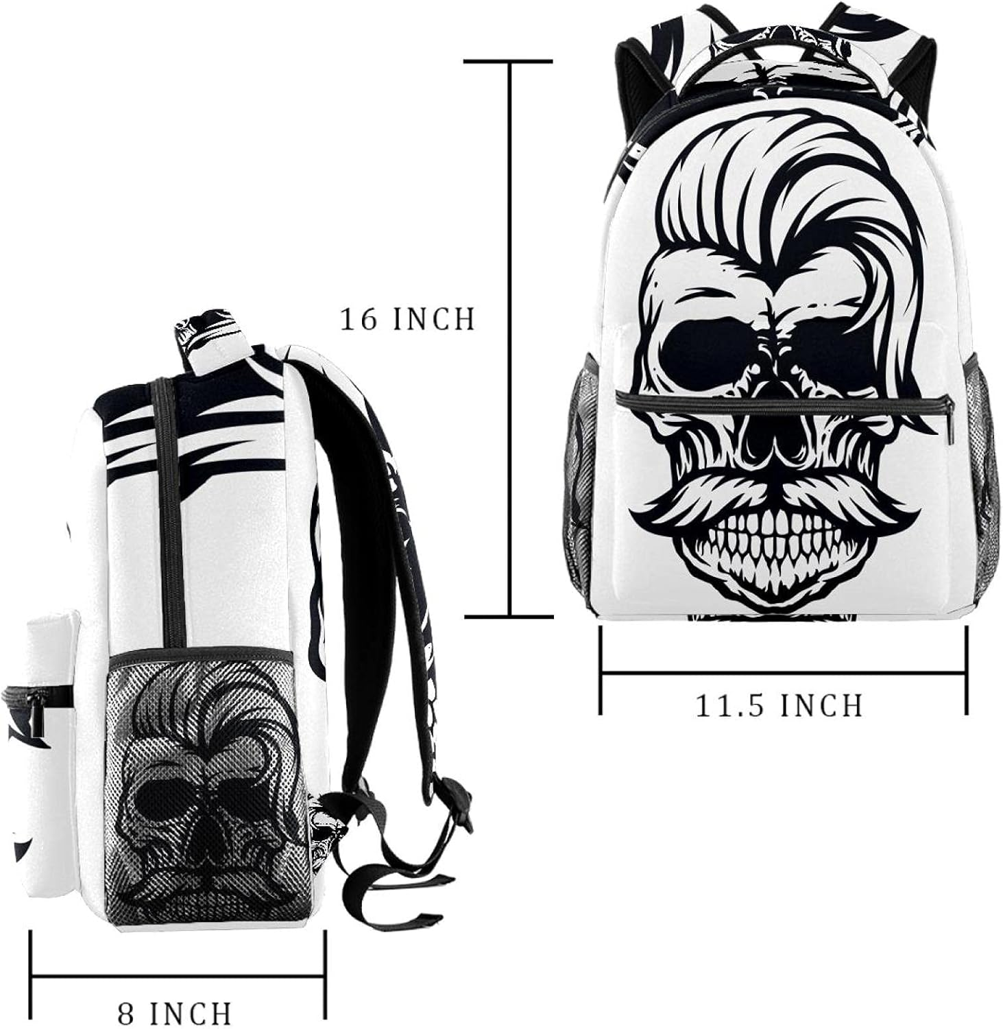 Skull with Stylish Hair Line Art Backpack Students Shoulder Bags Travel Bag College School Tote Backpacks image number 4