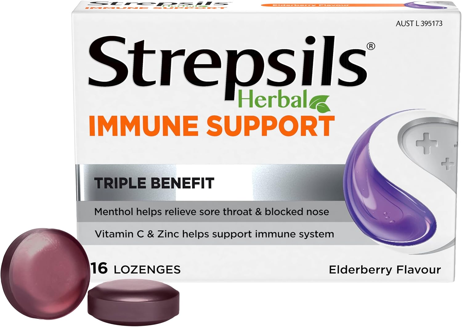 Strepsils Herbal Immune Support Lozenges, Elderberry, 16 Pack