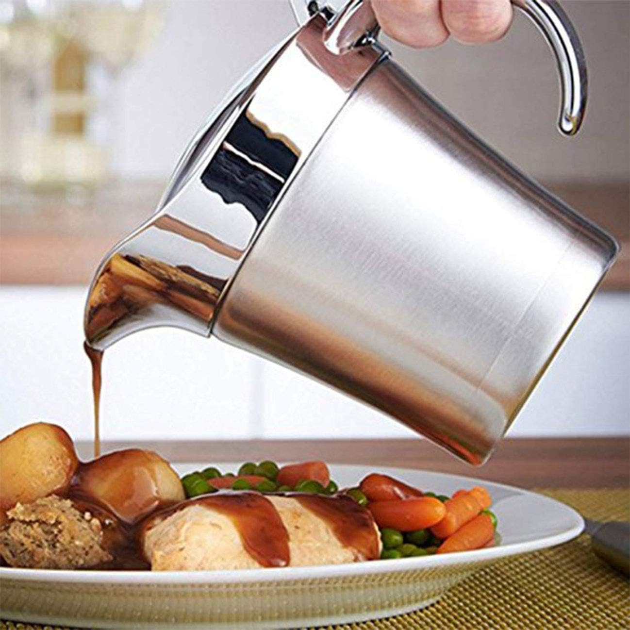 Stainless Steel Double Insulated Gravy Boat with Hinged Lid (16 OZ / 450ML) image number 2