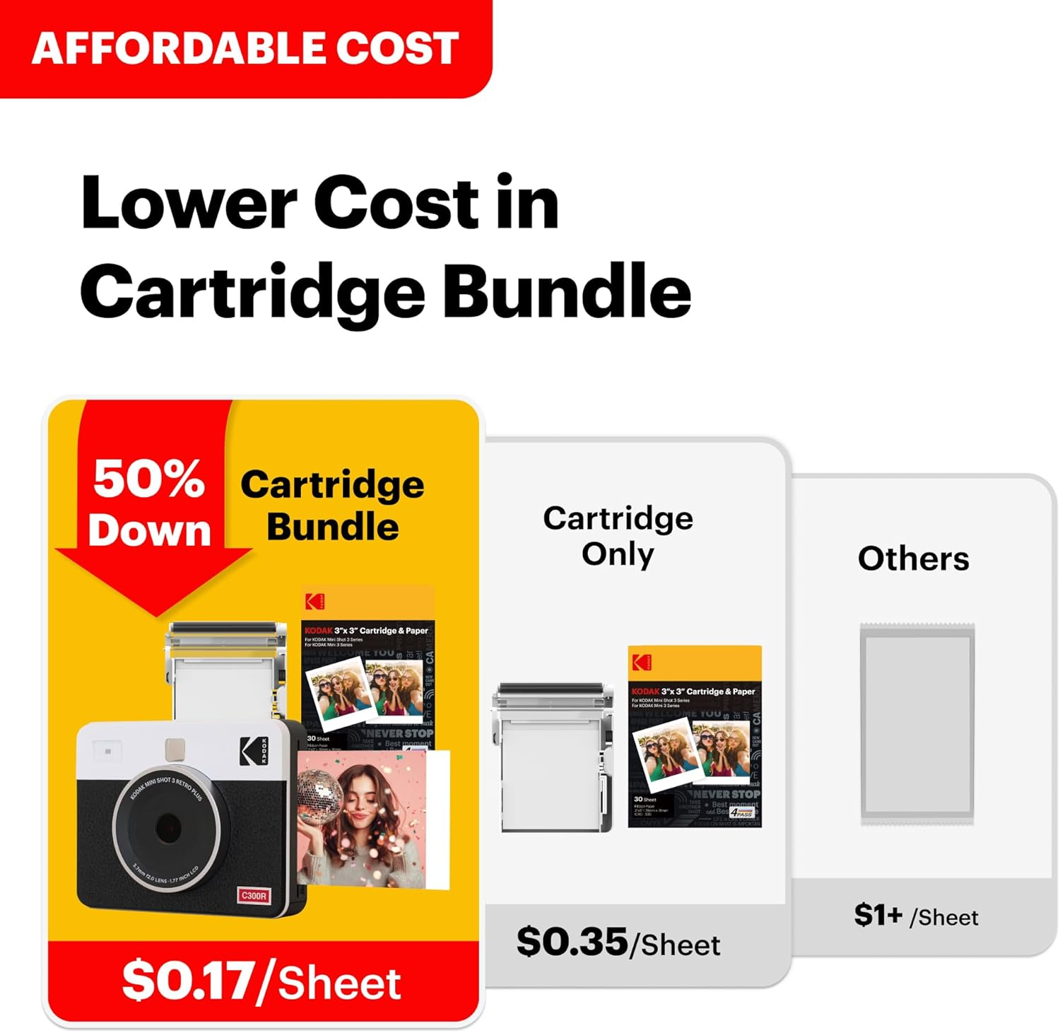 Kodak Mini Shot 3 Retro Instant Camera with Cartridge Bundle, White image number 5