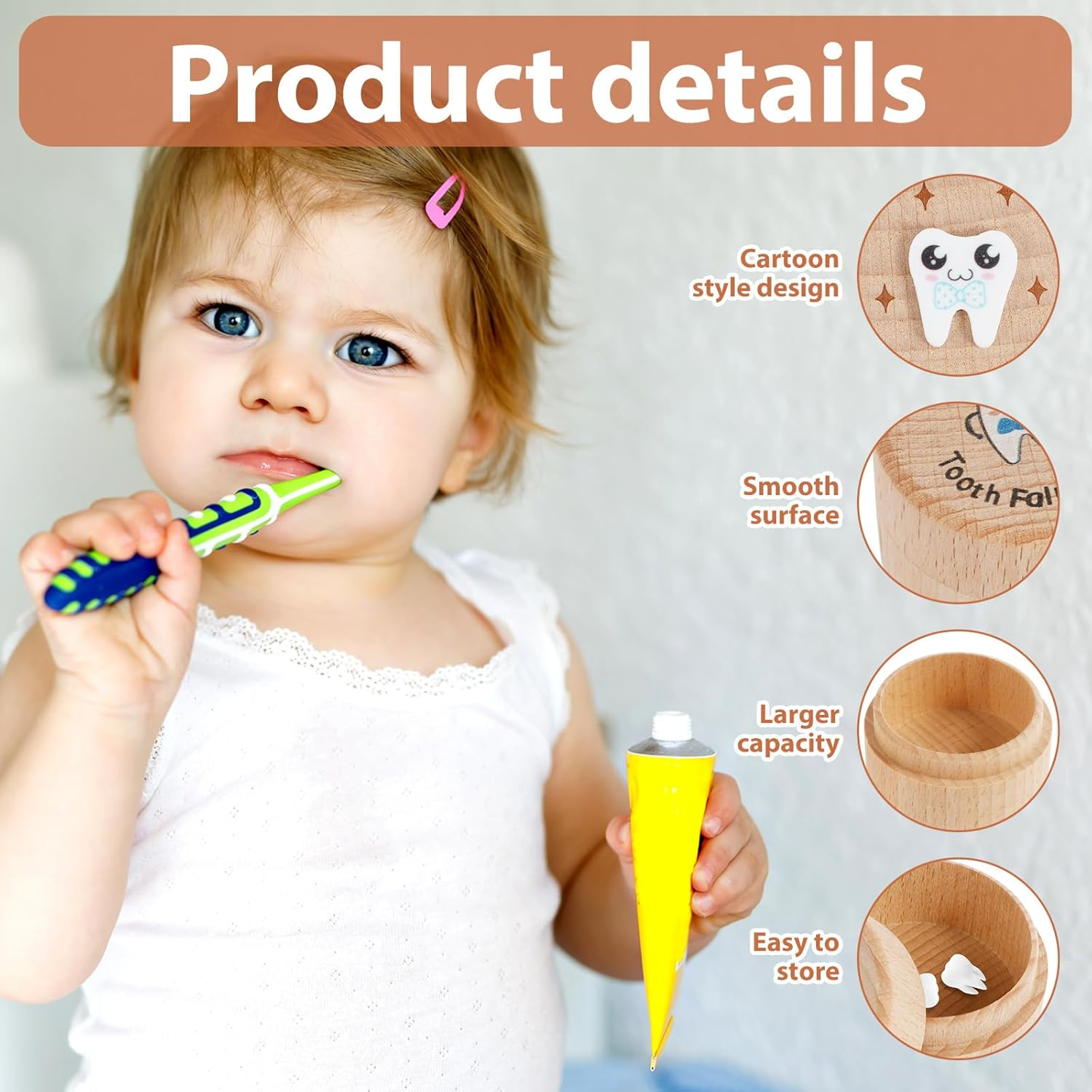 4 Pcs Tooth Fairy Box, Wood Baby Tooth Box, Cute Tooth Keepsake Box, Tooth Storage Box, Kids Tooth Saver Container Box for Dropped Teeth Storage, Exquisite Teeth Box for Little Boys Girls Toddlers image number 2