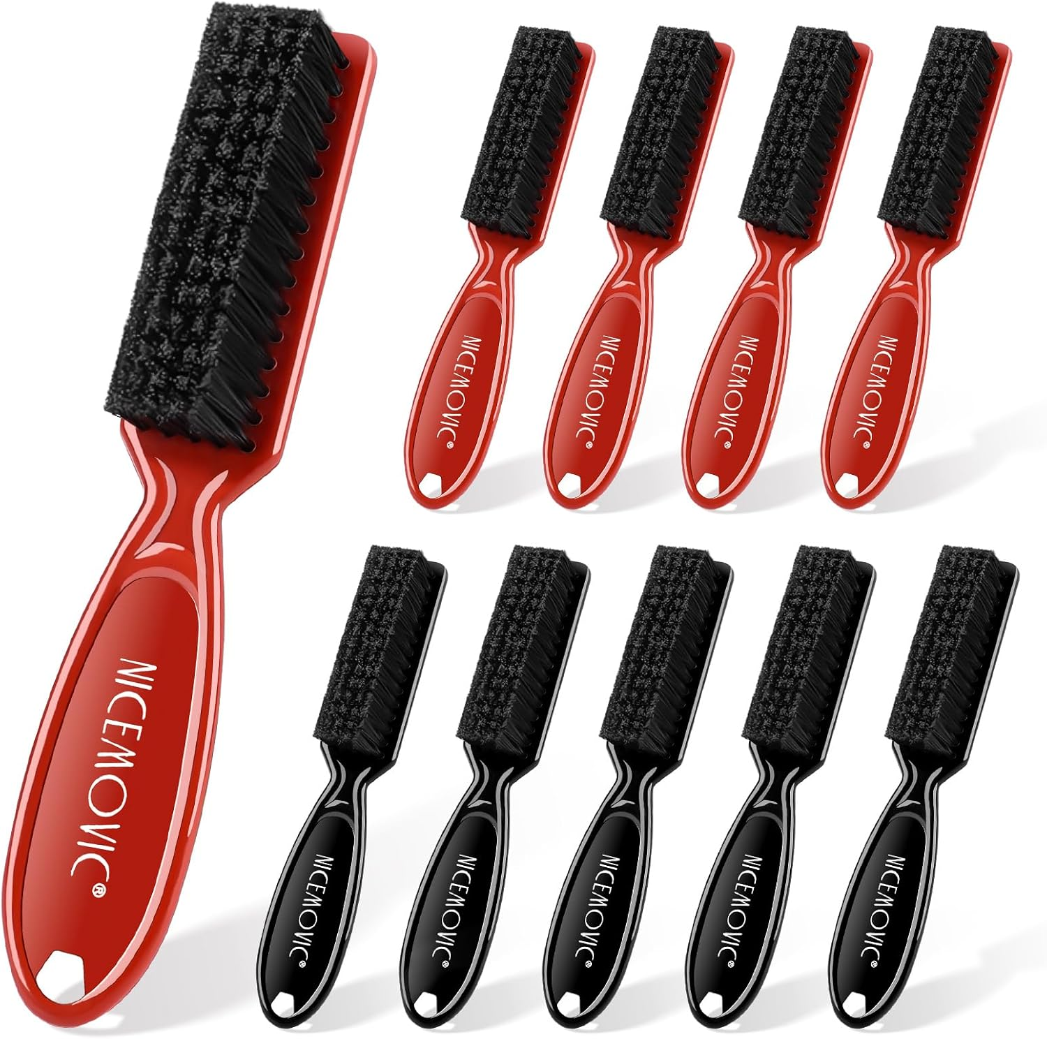 NICEMOVIC Barber Clipper Cleaning Brushes, 10 Pcs Plastic Handle Nylon Bristles, Anti-Slip Handle Mini Brush Bulk Set, Duster Manicure Brush for Hair Styling Tools, Kitchen Sink, Shoes (Black&Red)