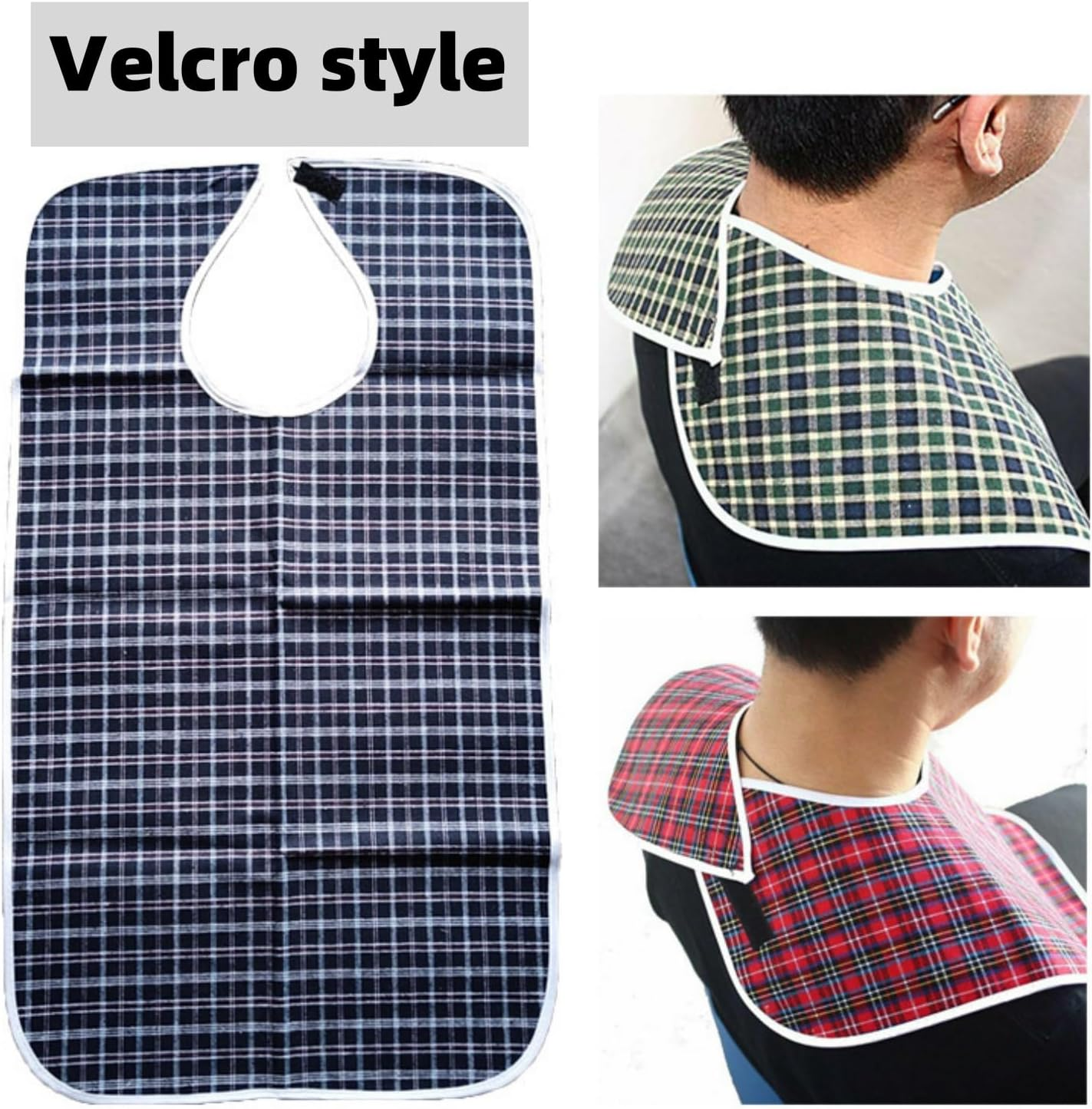 Waterproof and Reusable Washable Mealtime Clothing Protectors for Elderly Men and Women, Checkered, 2Pcs Adult Bibs with Crumb Catcher image number 5