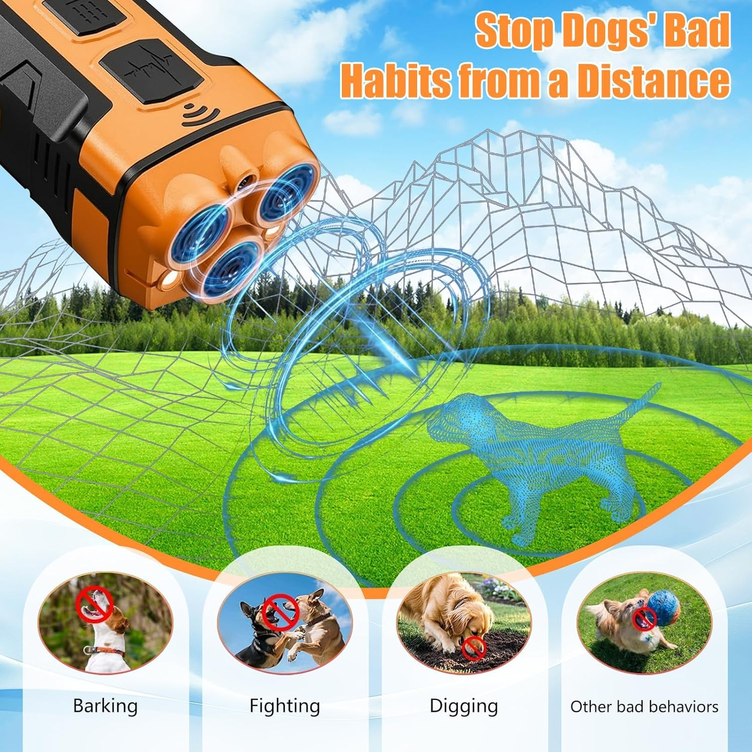 5-In-1 Dog Barking Deterrent Devices &ndash; anti Barking Device for Dogs, 3 Modes, 50Ft Range, Indoor/Outdoor Dog Training, Safe & Humane Bark Control with Rechargeable Battery image number 4