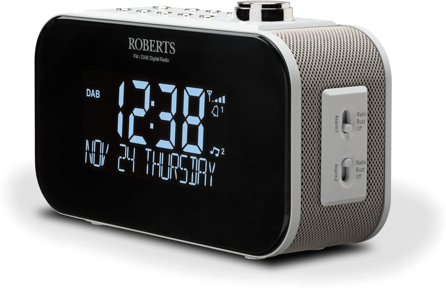Roberts Ortus 3 DAB/DAB+/FM Alarm Clock Radio - White - USB Smartphone Charging