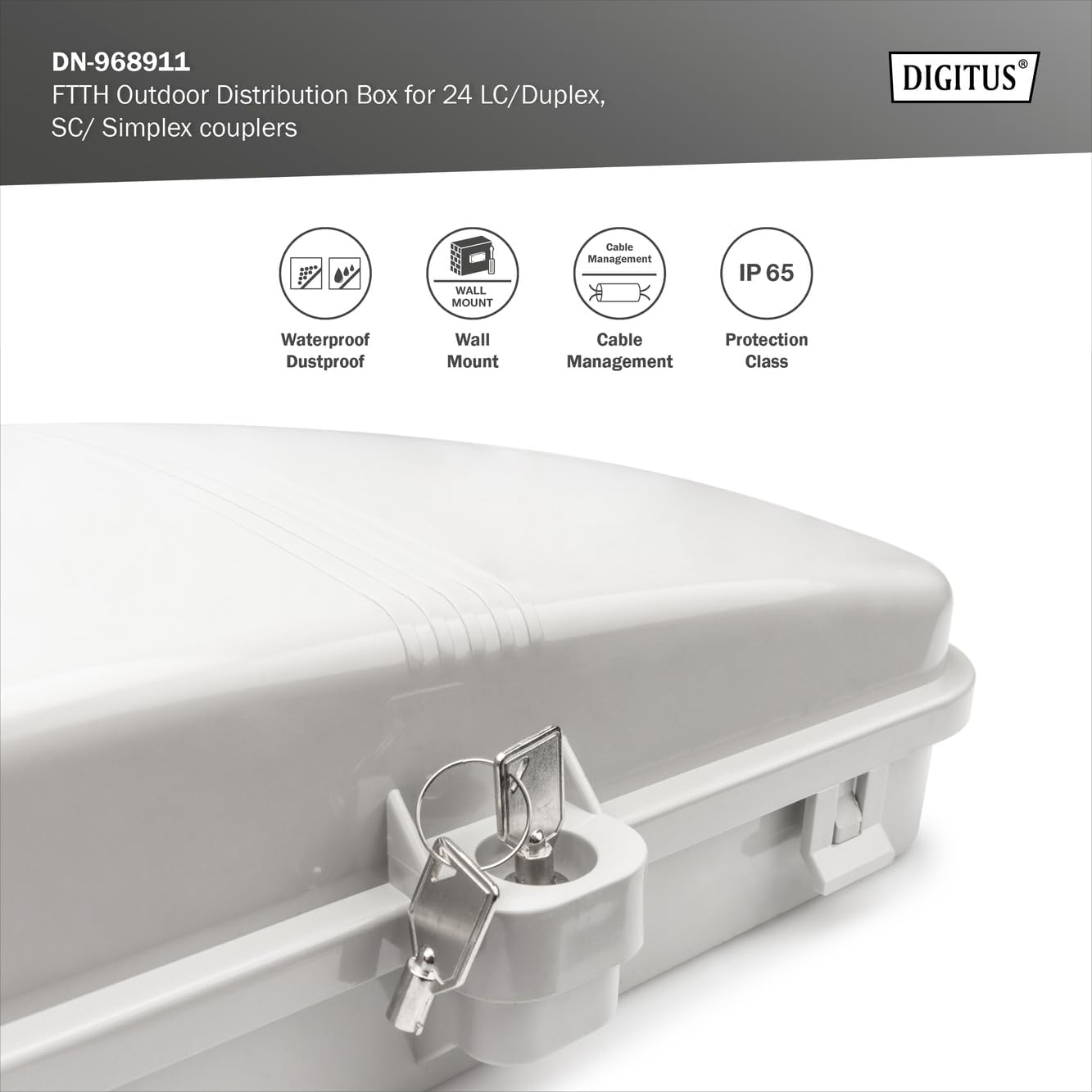 Digitus Professional DN-968911 Outdoor FTTH Distribution Box for 8X SC Simplex Adaptor / 24 Splices image number 2