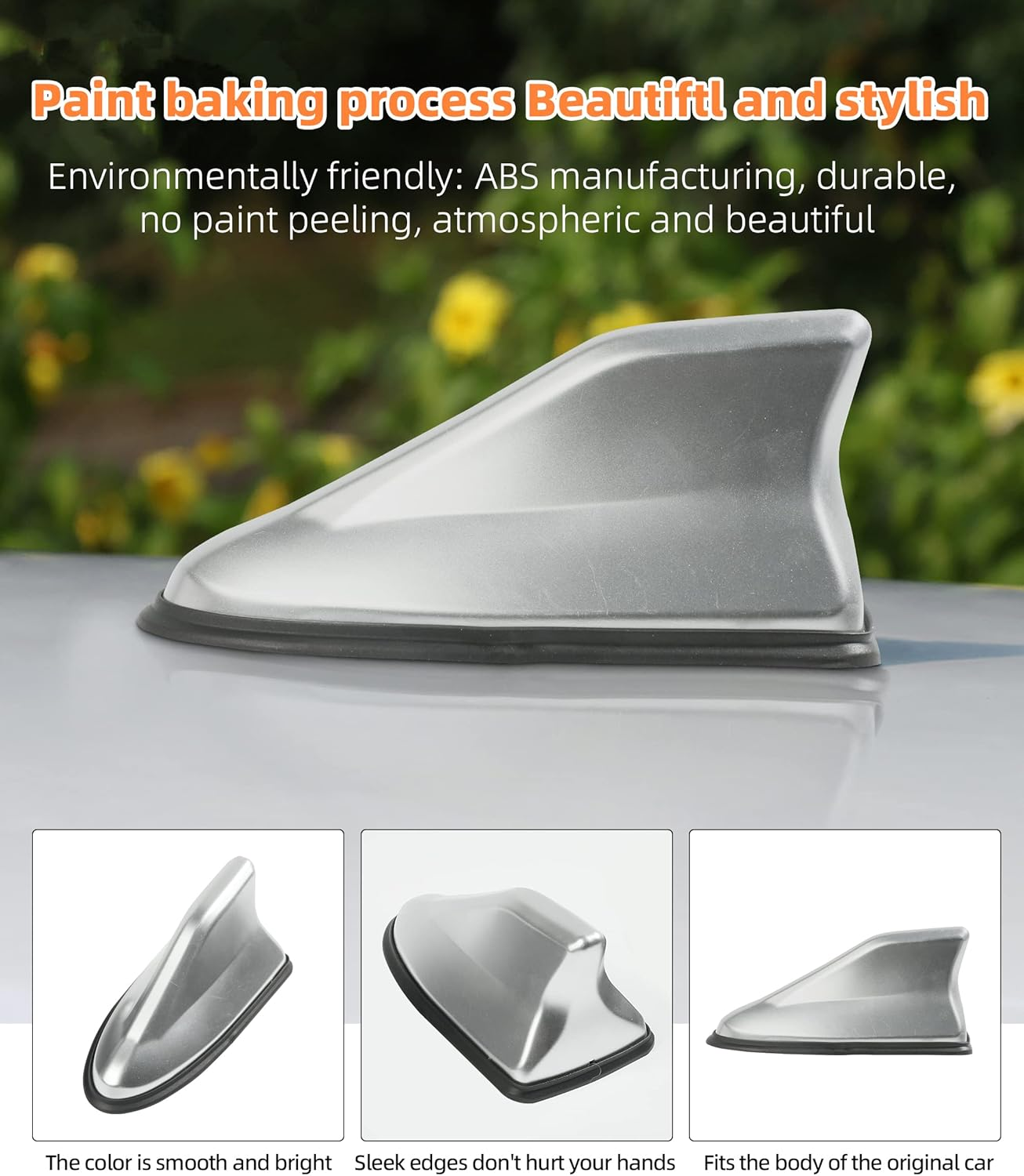 Car Shark Fin Antenna Cover,Universal Car Shark Fin Antenna AM/FM Radio Signal Roof Aerial,Car Decoration Antenna Cover with Adhesive Tape,Car Radio Base Replacement Accessories (Silver) - Black image number 4