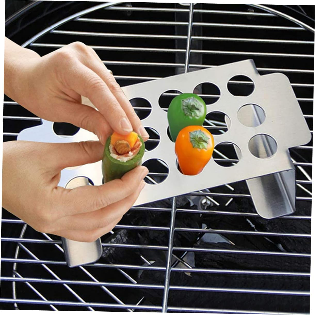 Ciieeo Stainless Steel Jalapeno Grill Holder and Chili Corer Tool for Outdoor Barbecue High Temperature Resistant Roasting Rack for Grilled Peppers and Chicken Legs Easy to Clean Bbq image number 2