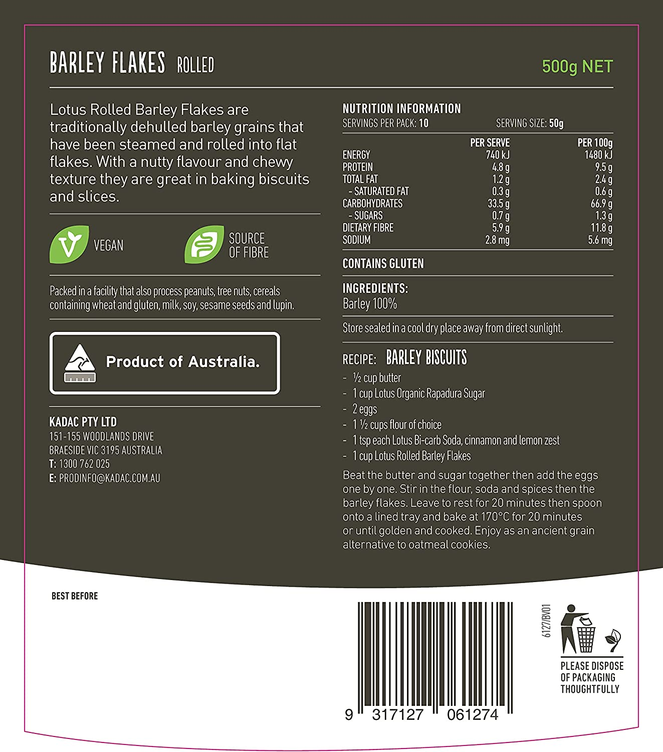 Lotus Rolled Barley Flakes, 500 G