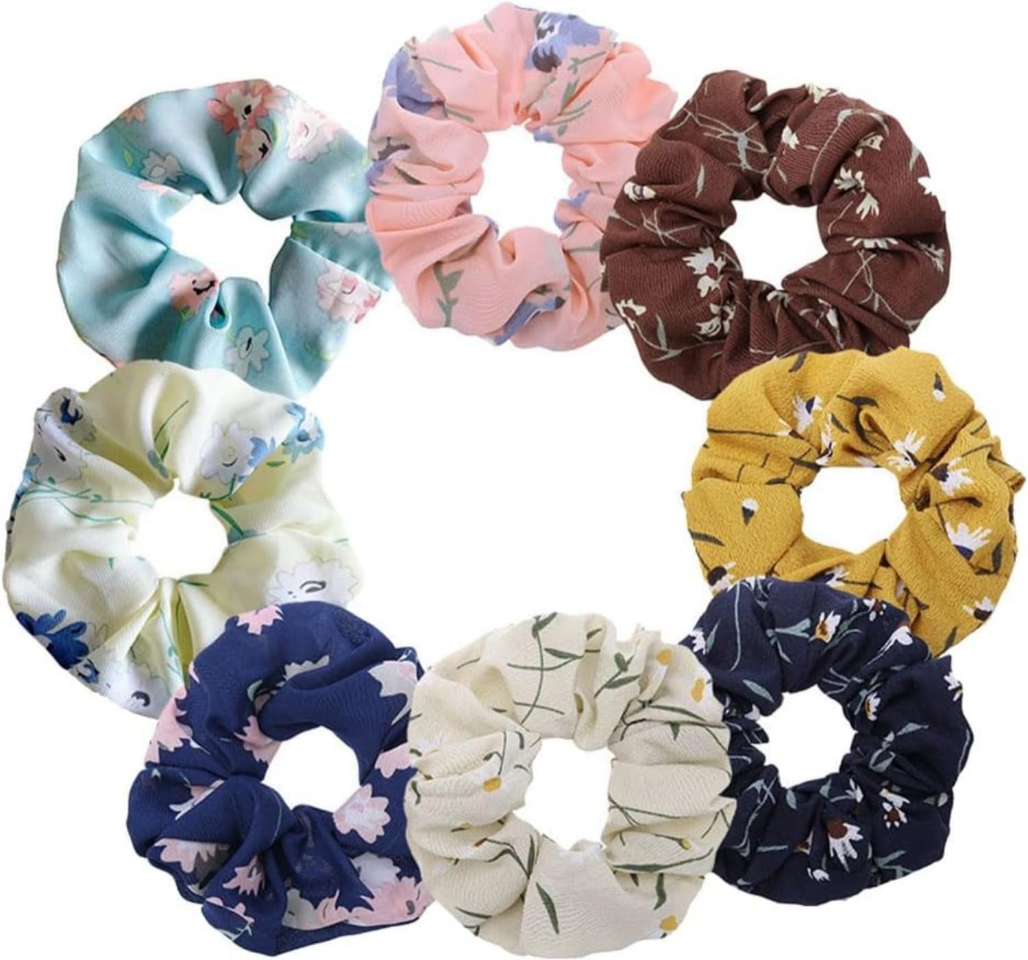 Fenglin-Joy Scrunchies Chiffon Hair Bobbles Pack of 8 Scrunchies Colourful Chiffon Girls Scrunchie Fabric for Women and Girls image number 3