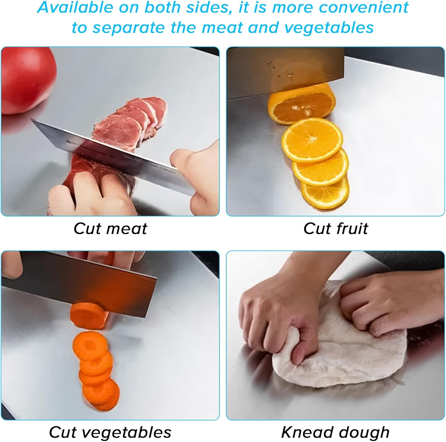 Yakiter Cutting Board, 304 Stainless Steel Chopping Board with Handles, Double-Sided Cutting Board for Kitchen & Meat Cheese Vegetable Fruit, Mold Free, Hygienic (34 * 23Cm) image number 3