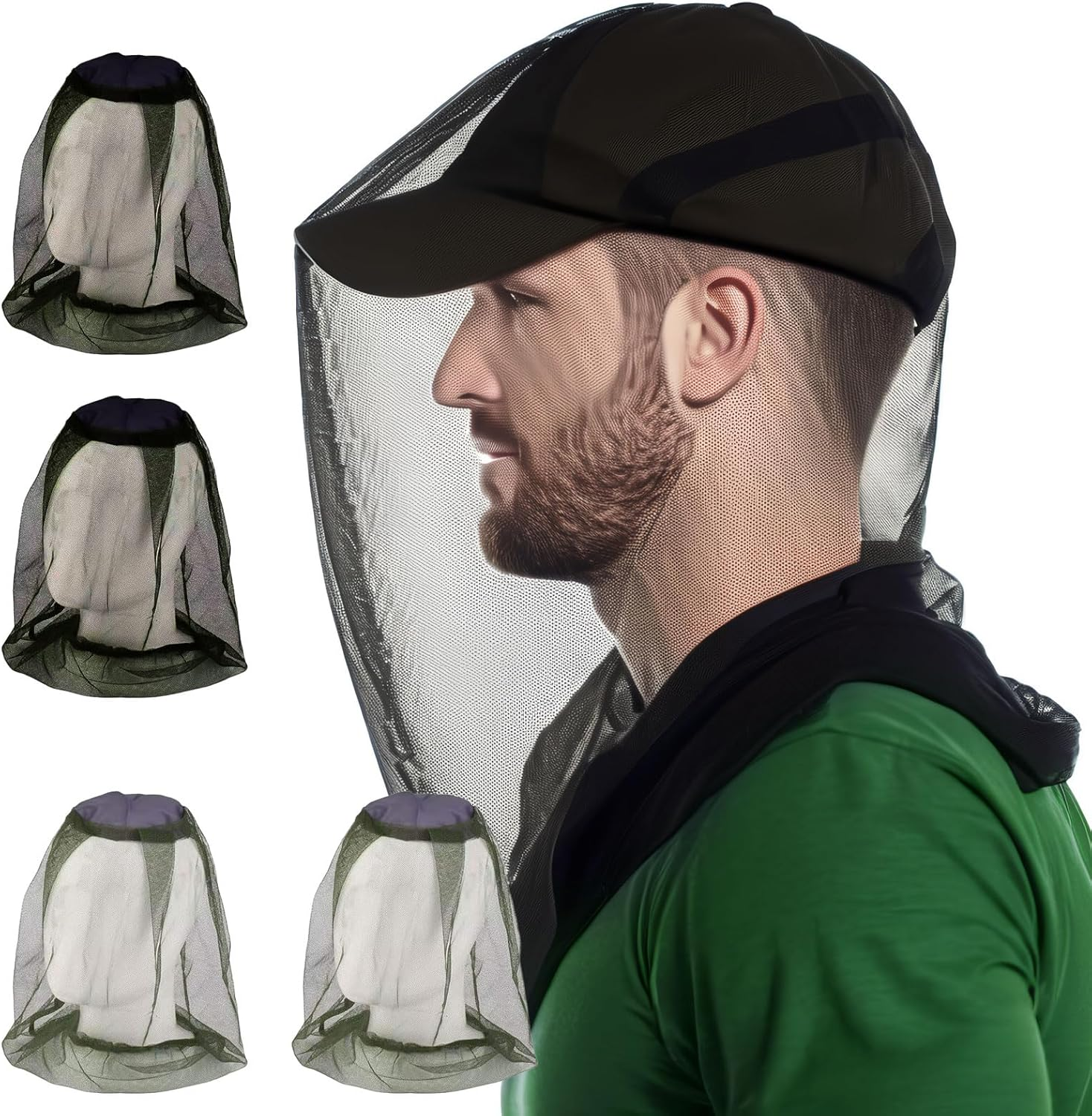 Zodaqian 4 Pack Mosquito Net Head Cover, Lightweight Fly Nets for Head Protection, Durable Mosquito Head Net, Suitable for Outdoor Camping & Travel Enthusiasts Black image number 1