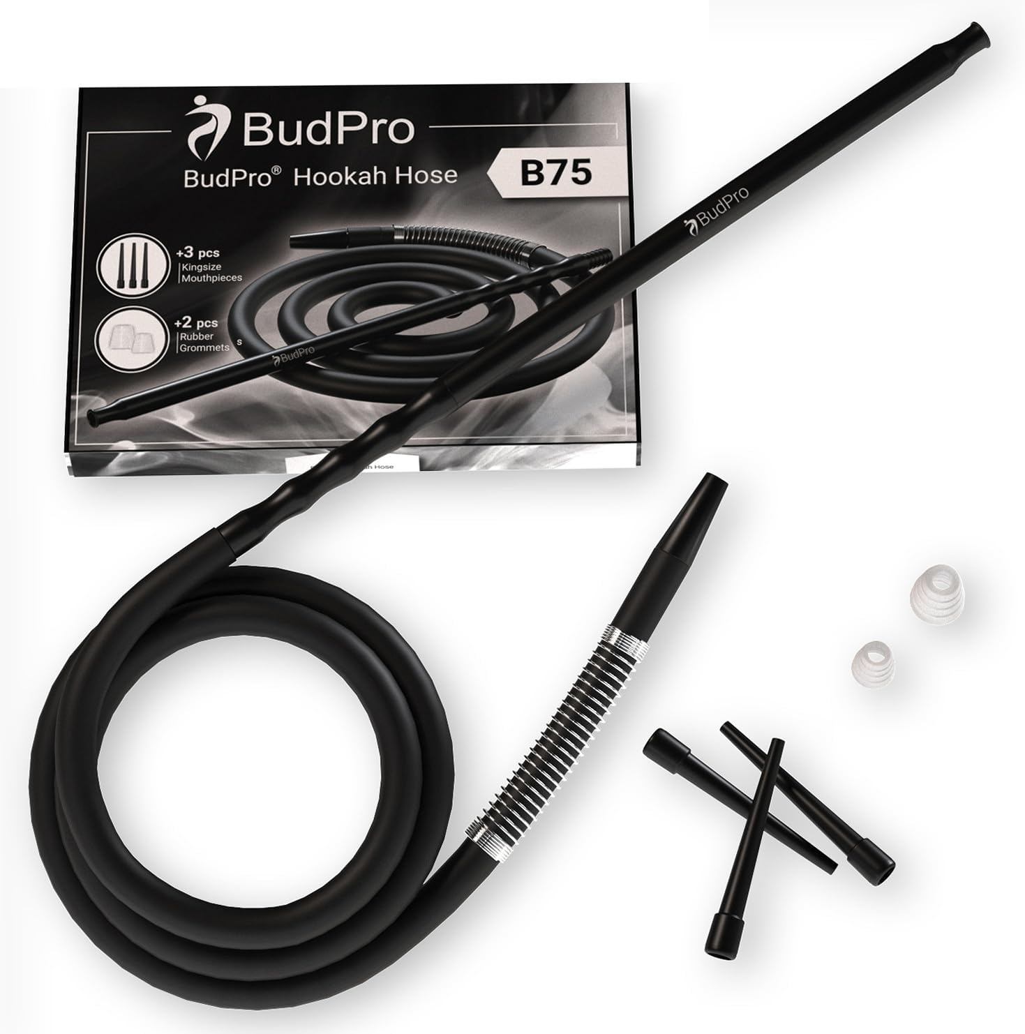Budpro Long Silicone Hookah Hose B75 190Cm with Aluminum Handle and Spring to Prevent Hookah Hose Flexion image number 2
