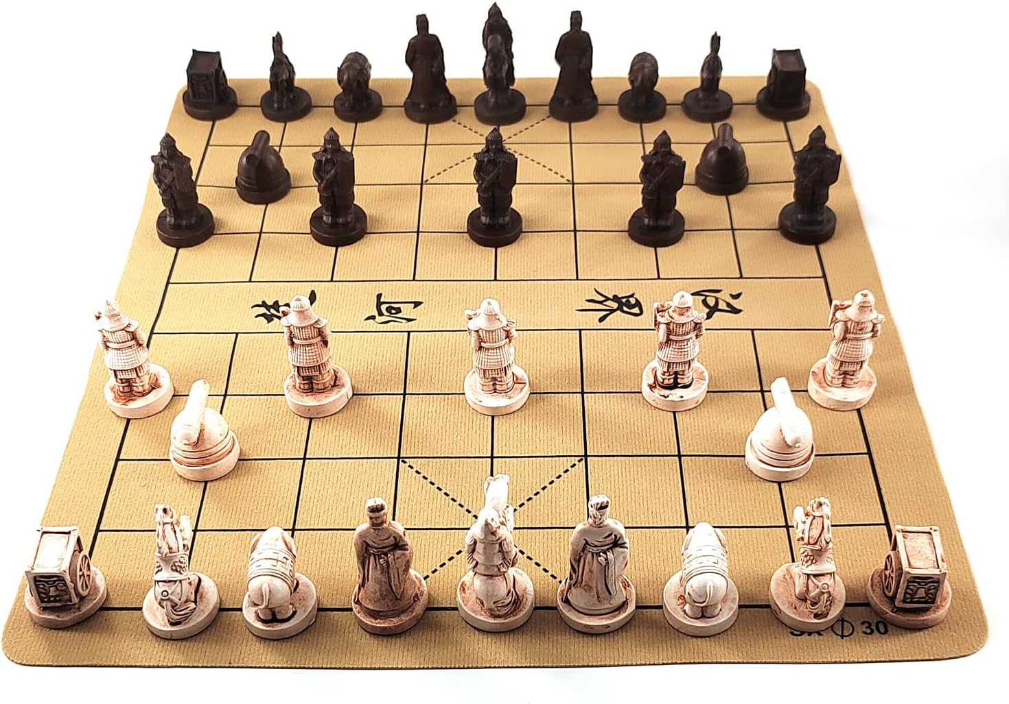 Traditional Chinese Xiangqi Portable Chess Set,Travel Board Game Set with Resin Chess Pieces and Leather Chessboard image number 2
