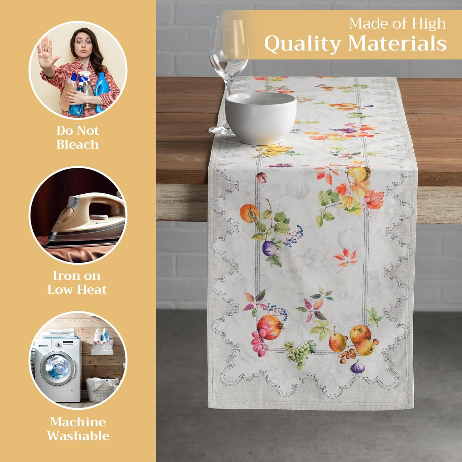 Maison D' Hermine Table Runner 100% Cotton Double Layer Table Runners 72 Inches Long for Thanksgiving Christmas Decorations Home Kitchen Dining Party Wedding (Fruit D'Hiver, 14.5" X 72") image number 6