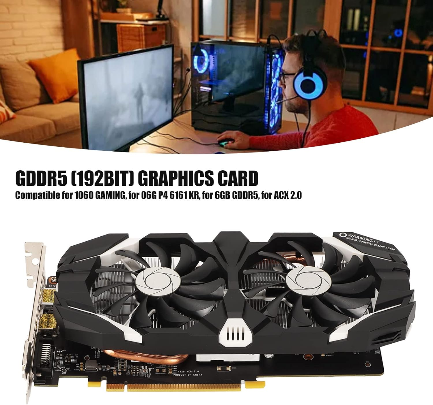 1060 Graphics Card, Computer Graphics Card 6GB/5GB/3GB GDDR5 192Bit with Dual Fans 4K HDR Technology 8008Mhz Gaming Graphics Card with HDMI DVI DP Display Interface(6Gb) - 6Gb image number 4