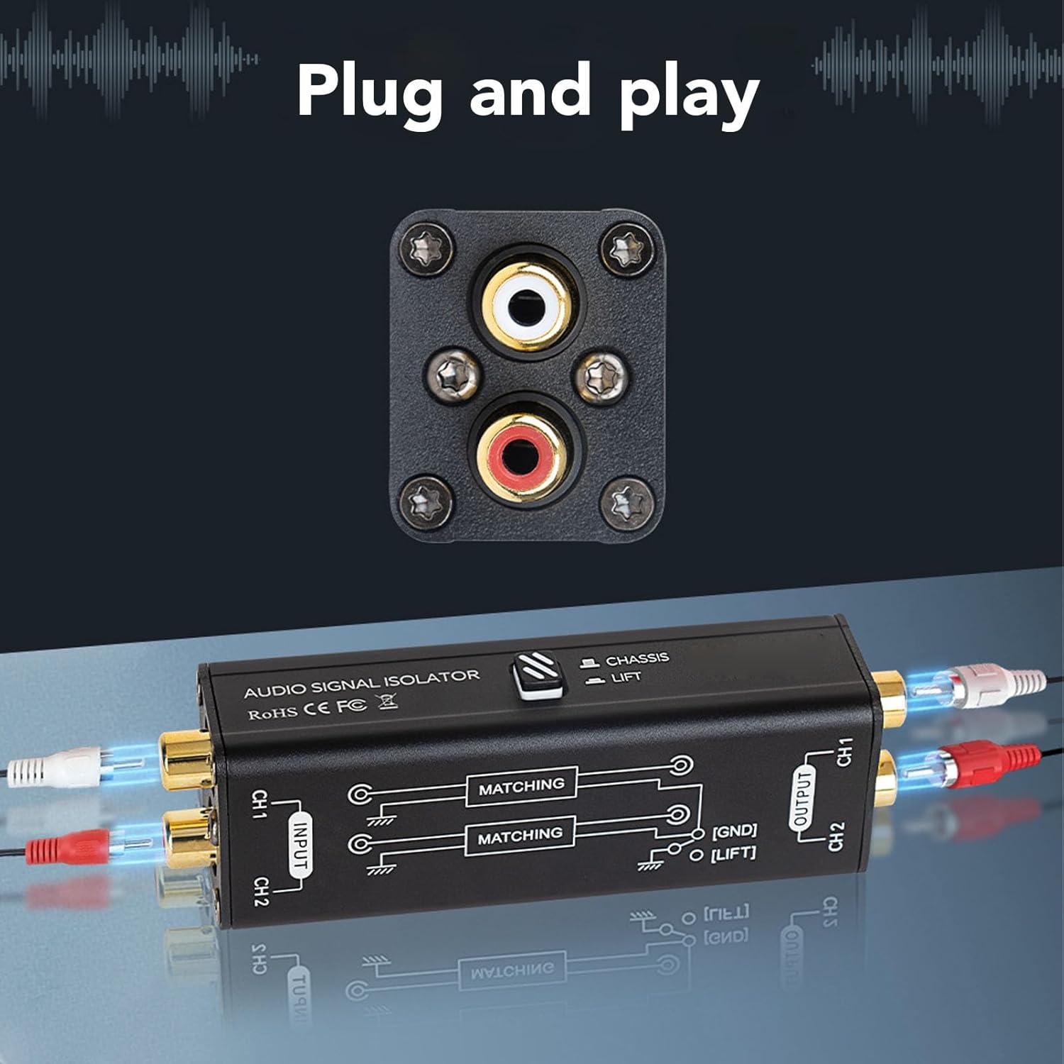 Ground Loop Noise Isolator, Buzzing Noise Filter, Buzzing Noise Elimination for Car Audio and Home Stereo System, Ground Loop Noise Filter Stereo Audio Noise Isolator Box image number 6